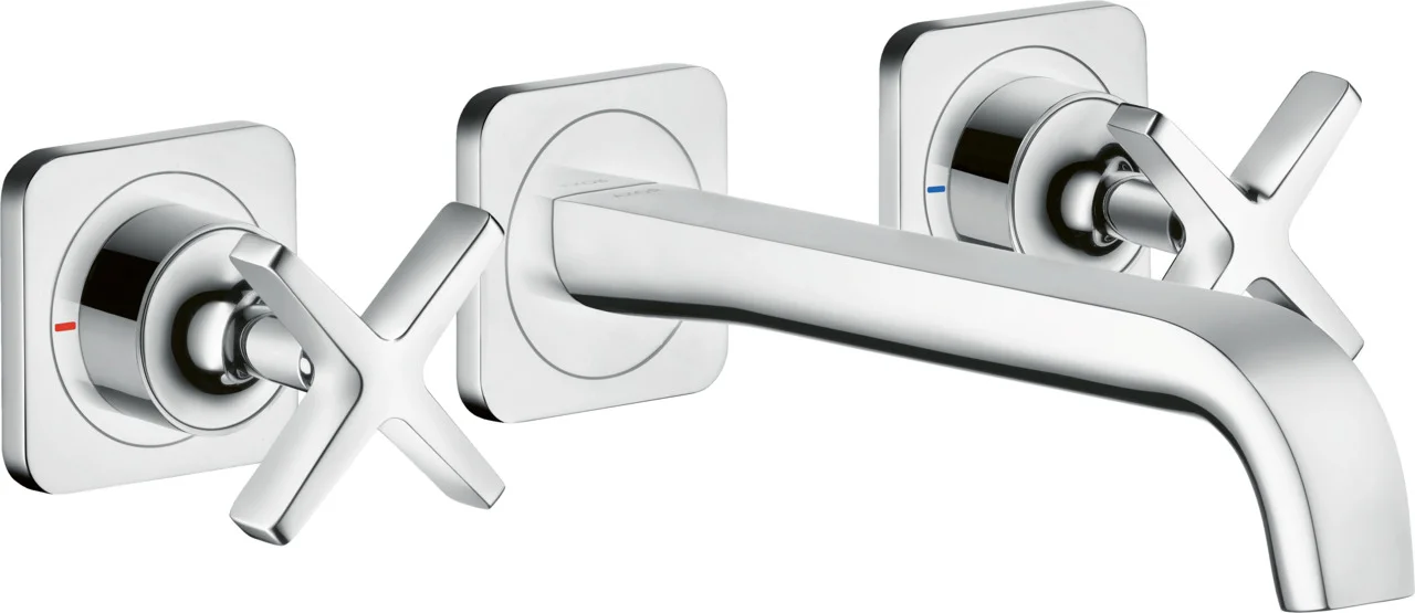 Hansgrohe AXOR Citterio E 3-Loch Waschtischarmatur chrom, Ausladung 220 mm, Kreuzgriff, Laminarstrahl, max. Durchfluss 5 l/min Hansgrohe AXOR Citterio E 3-Loch Waschtischarmatur chrom, Ausladung 220 mm, Kreuzgriff, Laminarstrahl, max. Durchfluss 5 l/min