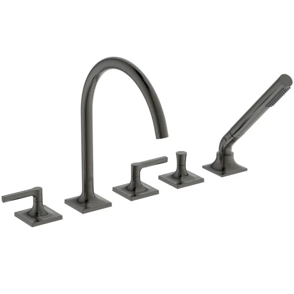 5-Loch-Badearmatur Wannenrand Joy Neo mit Stick-Handbrause Hebelgriffe Magnetic Grey