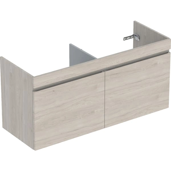 Geberit Renova Plan Unterschrank für Doppelwaschtisch, Nussbaum hickory hell, 122,6 x 60,6 x 44,6 cm, Wanneneinbaumaß 130 cm