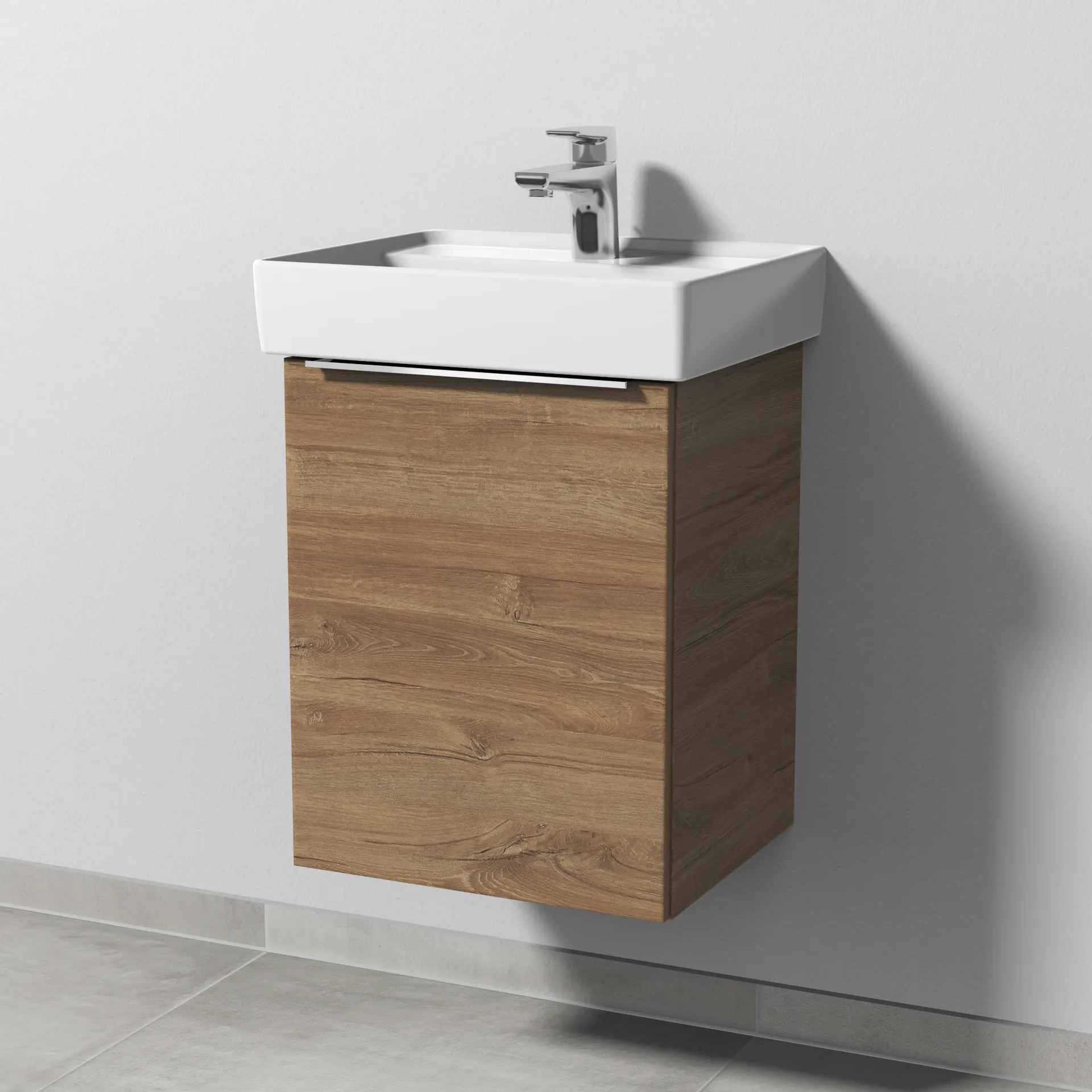 Sanipa Waschtischunterschrank „3way“ passend zu Keramik-Waschtische Collaro von Villeroy & Boch 400 × 517 × 347 mm in Eiche Kansas, Anschlag links