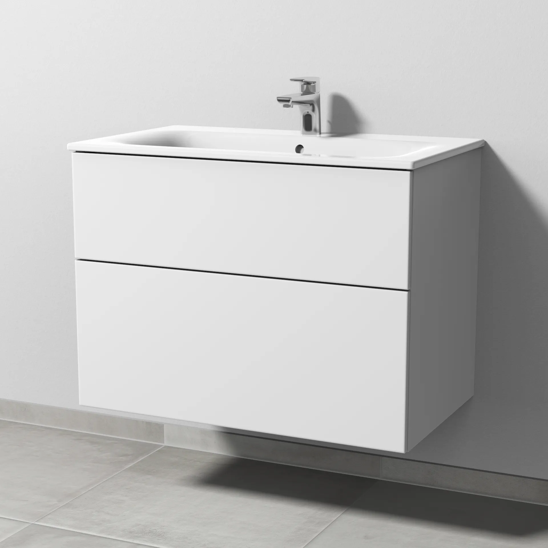 Sanipa Waschtischunterschrank „3way“ passend zu Keramik-Waschtische Renova Plan Slim von Geberit 785 × 582 × 472 mm in Weiß-Soft