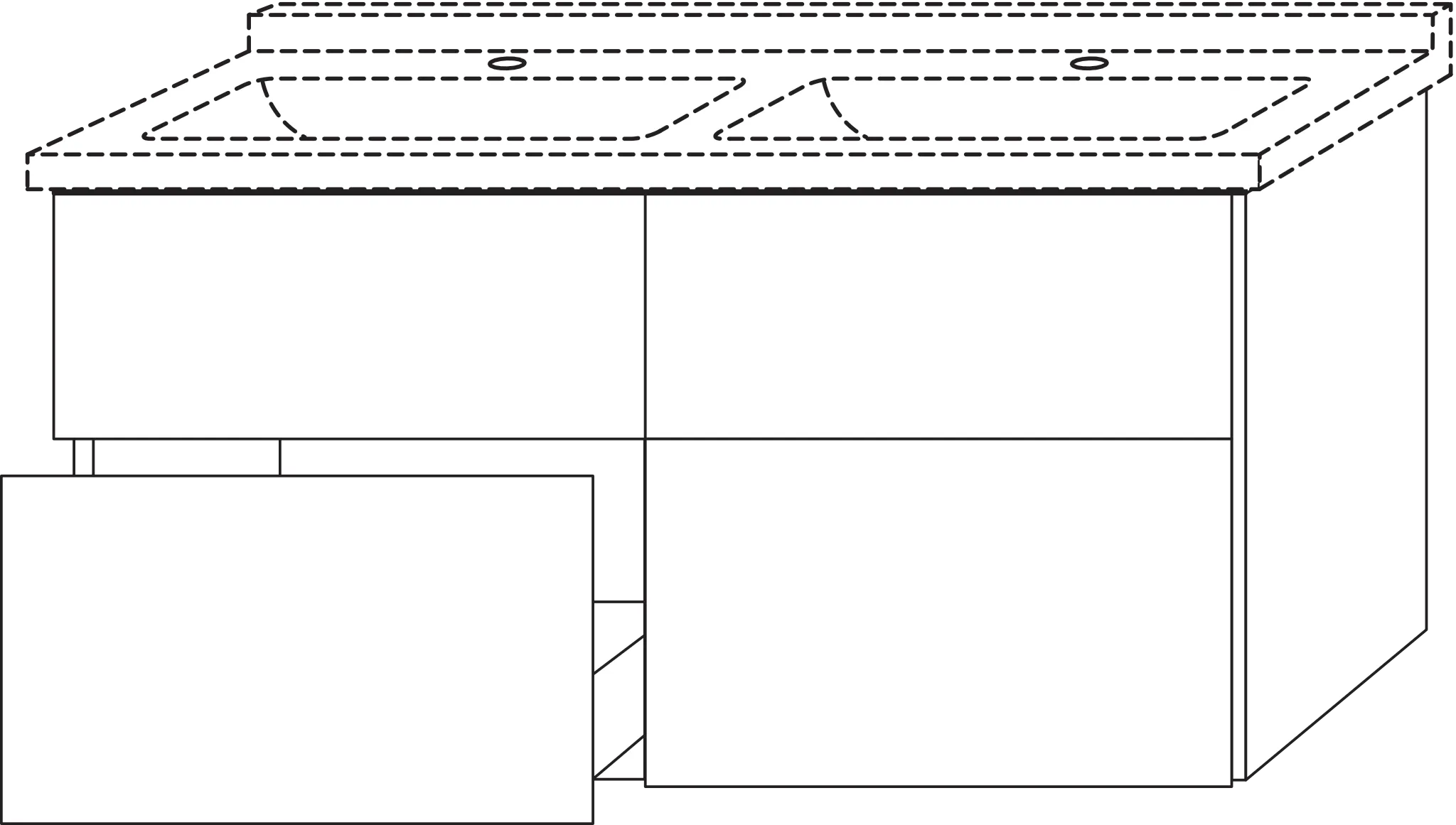 Waschtischunterbau mit Auszügen 3way (SP713) 593x1200x467 Graphit-Matt