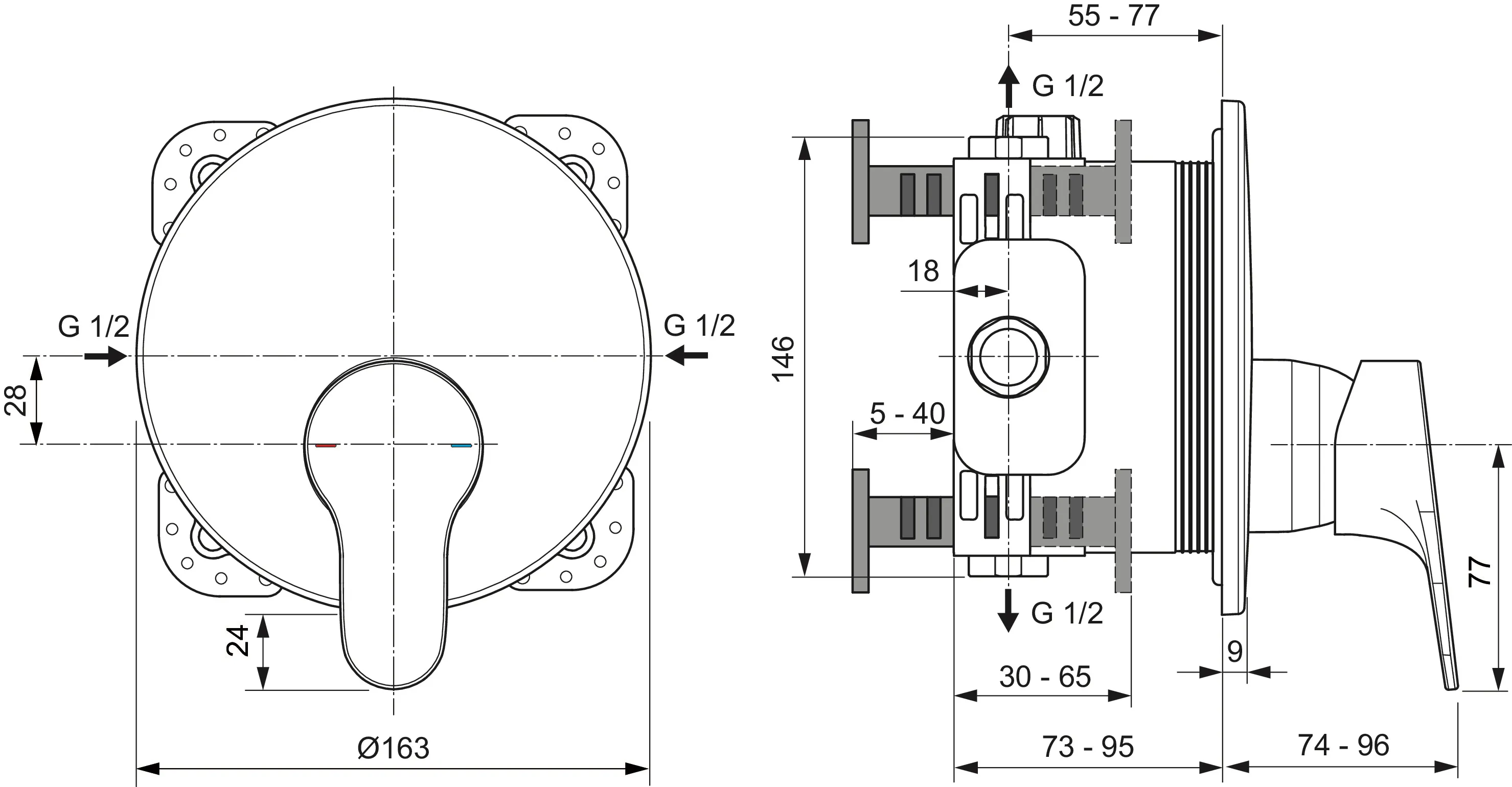 Brausearmatur Unterputz Cerabase Durchmesser: 163mm Chrom Brausearmatur Unterputz Cerabase Durchmesser: 163mm Chrom