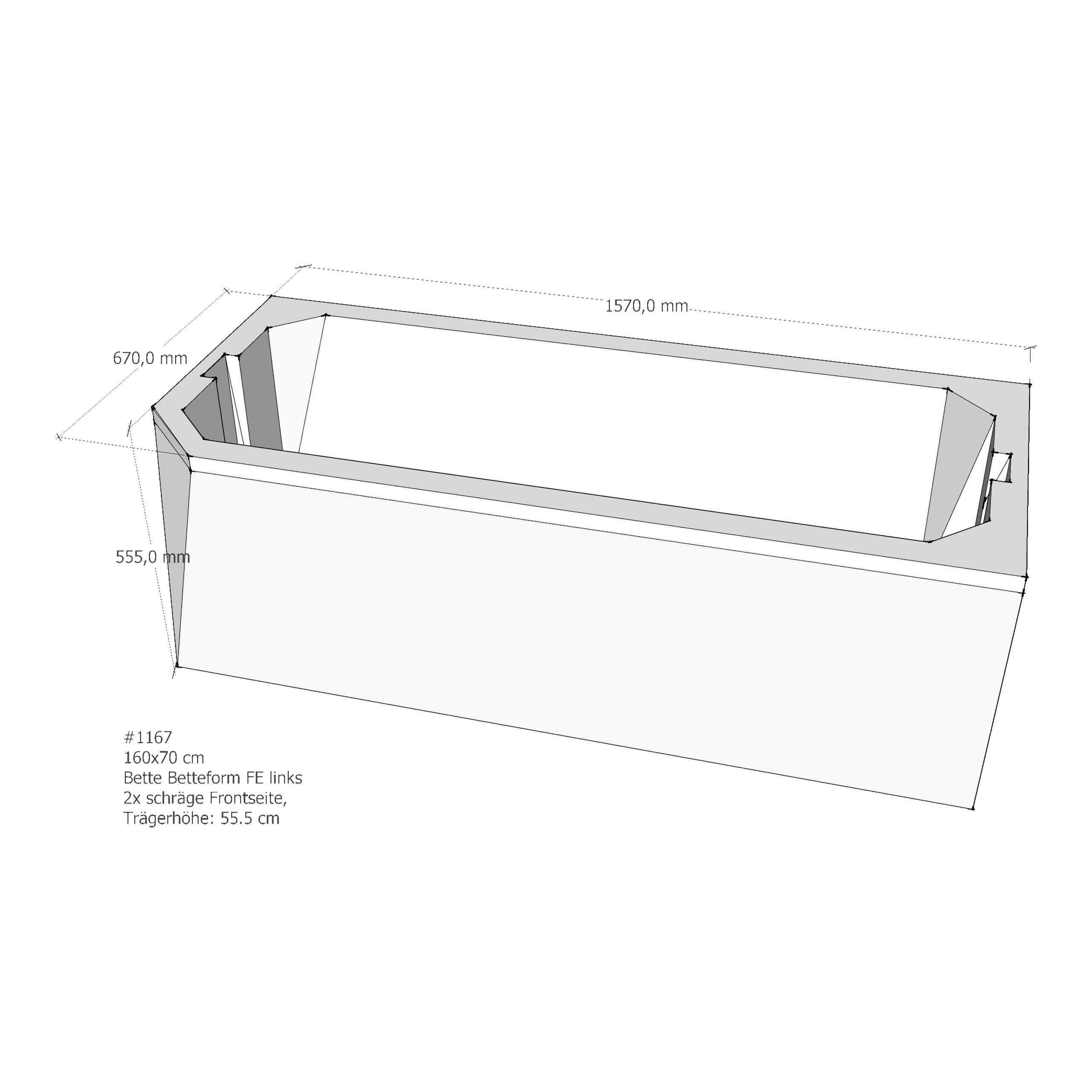 Badewannenträger für Bette Profi-Form FE links schräge Frontseite 160 × 70 × 42 cm Ausführung: links / Breite: 70 cm / Länge: 160 cm Badewannenträger für Bette Profi-Form FE links schräge Frontseite 160 × 70 × 42 cm Ausführung: links / Breite: 70 cm / Länge: 160 cm