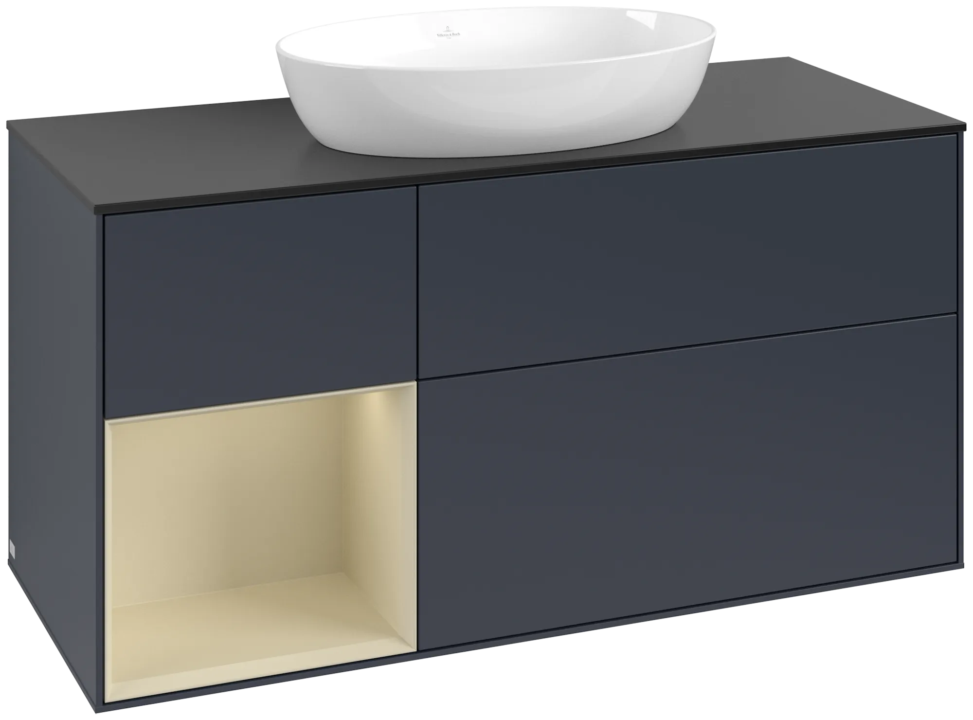 Villeroy & Boch Finion Waschbeckenunterschrank FA6, 1200x603x501mm, Midnight Blue Matt Lacquer/Silk Grey Matt Lacquer/Glass Black Matt