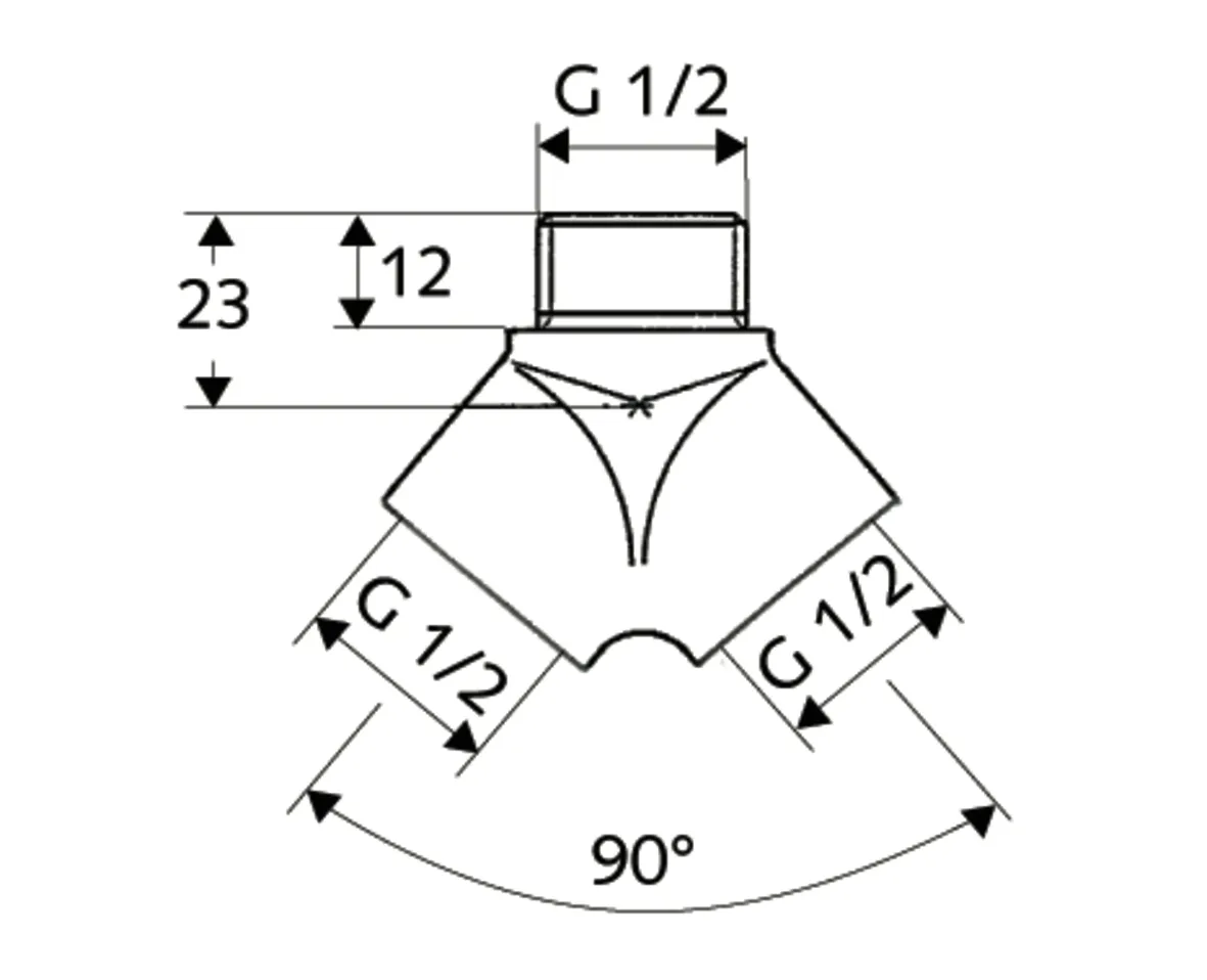 Gabelstück, DN 15 G 1/2 AG, 2x DN 15 G 1/2 IG, chrom