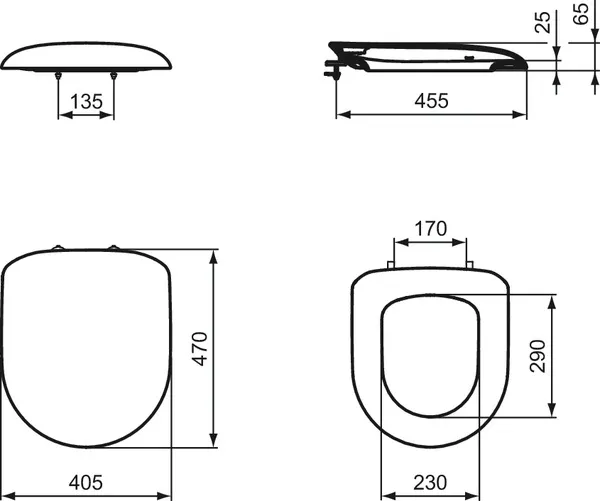 Ideal Standard WC-Sitz Tizio, weiß (Alpin), Wrapover, Duroplast, 405 x 470 x 65 mm