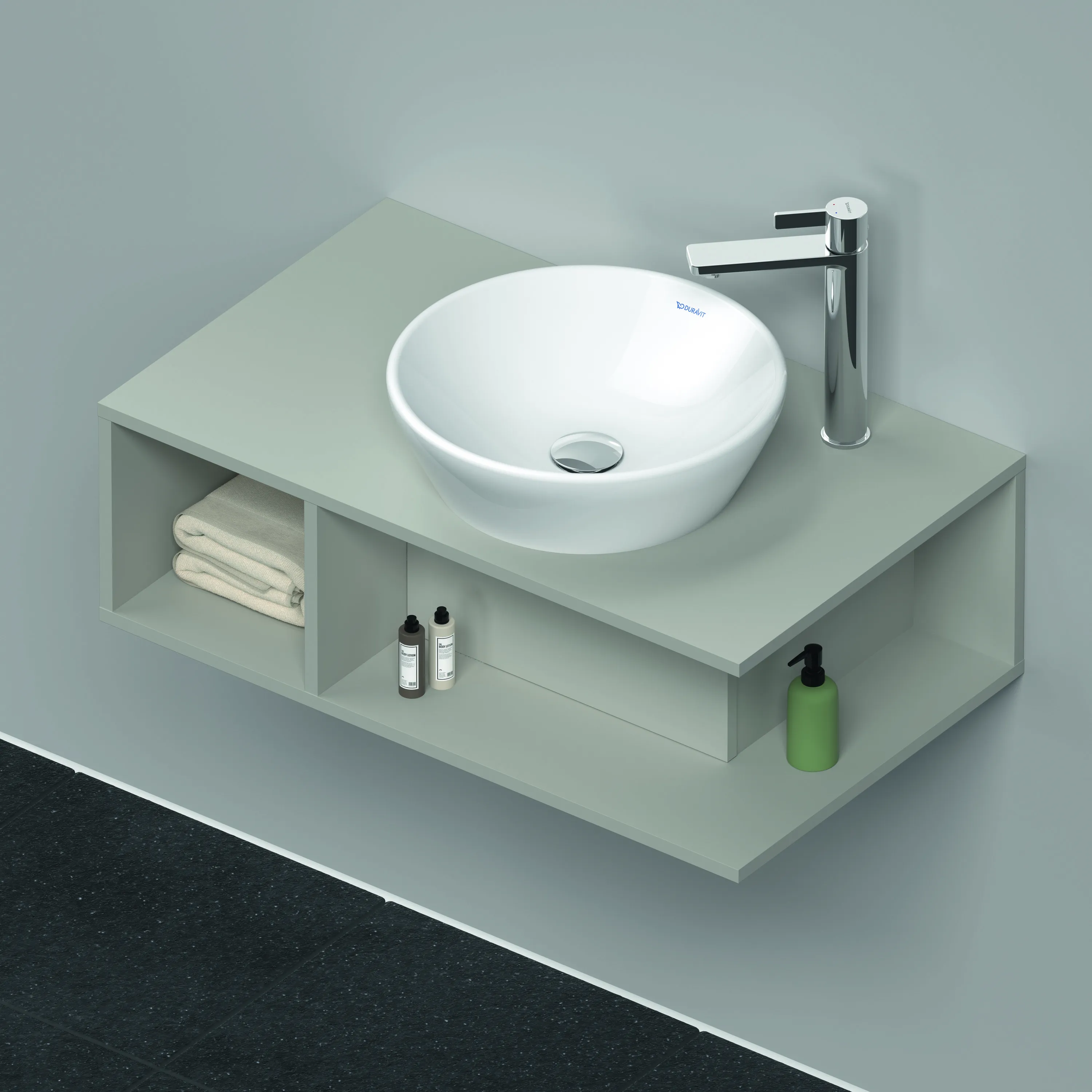 Duravit Waschtischunterschrank wandhängend „D-Neo“ 80 × 26 × 48 cm Betongrau Matt