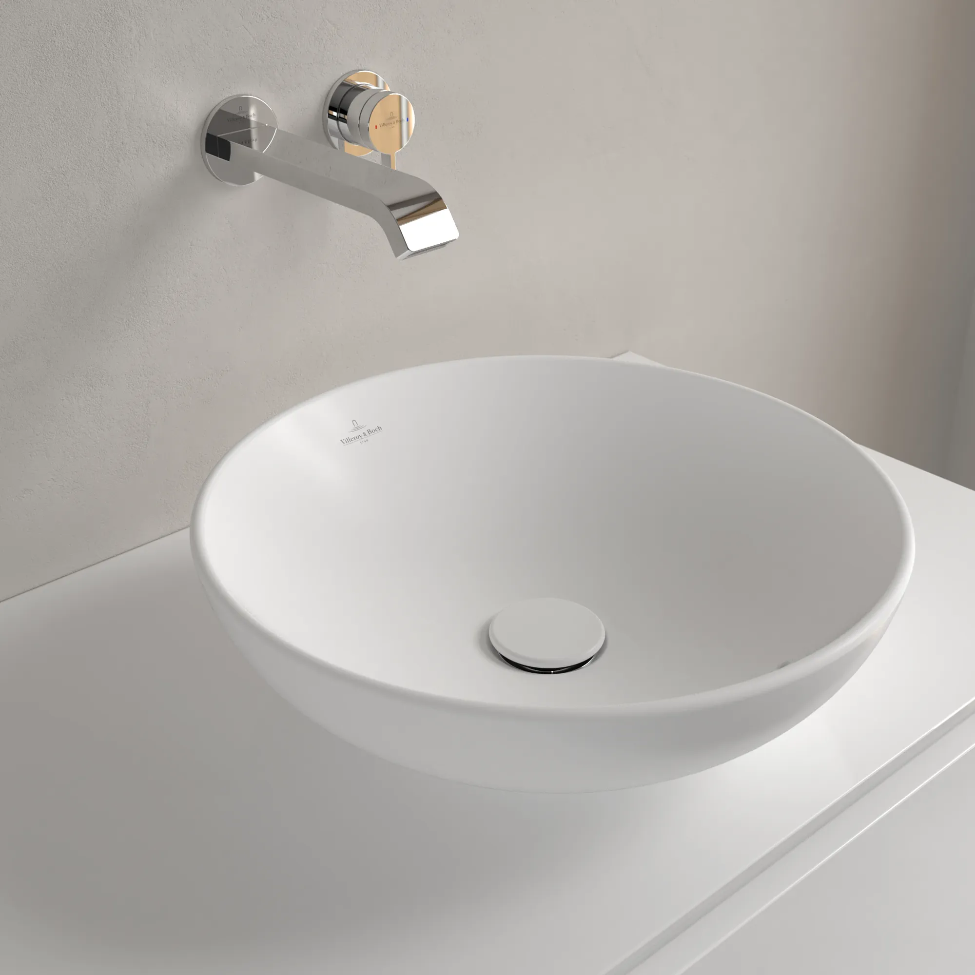 Villeroy & Boch Aufsatzwaschtisch aus TitanCeram „Loop & Friends“ ⌀ 420 mm, ohne Hahnlochbohrung in Stone White