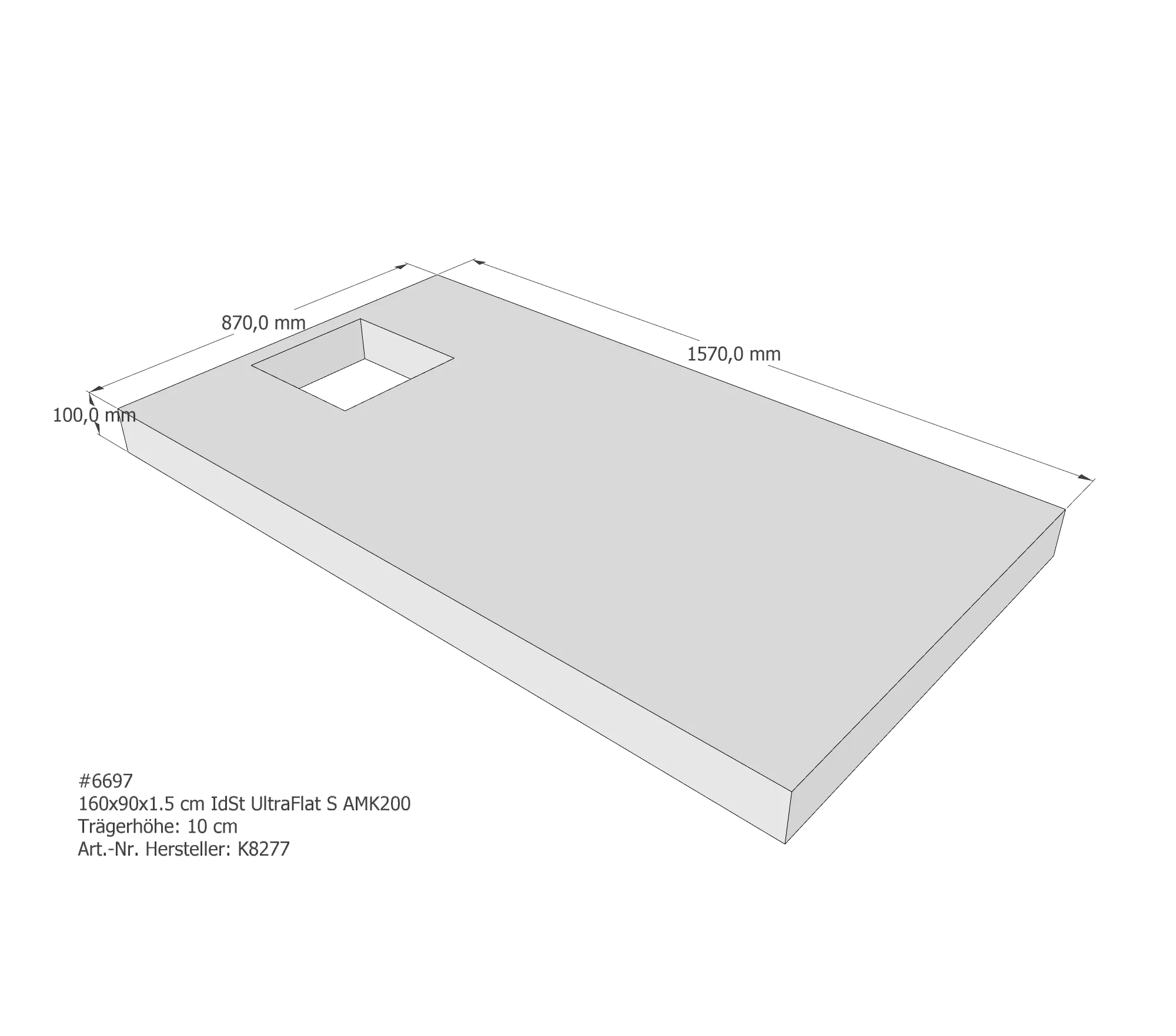 Duschwannenträger passend für Ideal Standard Ultra Flat S 160 × 90 × 1,5 cm