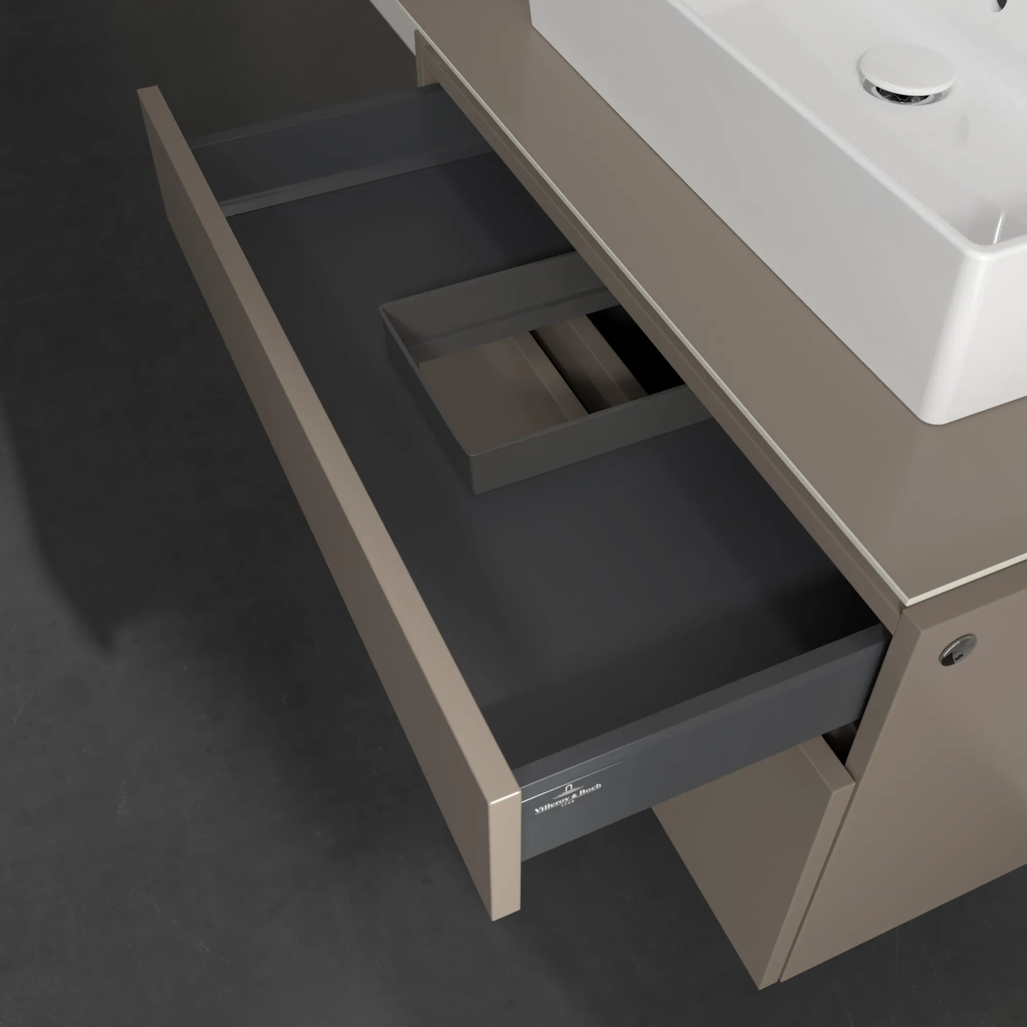 Villeroy & Boch Waschtischunterschrank „Legato“ für Schrankwaschtisch 800 × 550 × 500 mm Truffle Grey, für Becken mittig