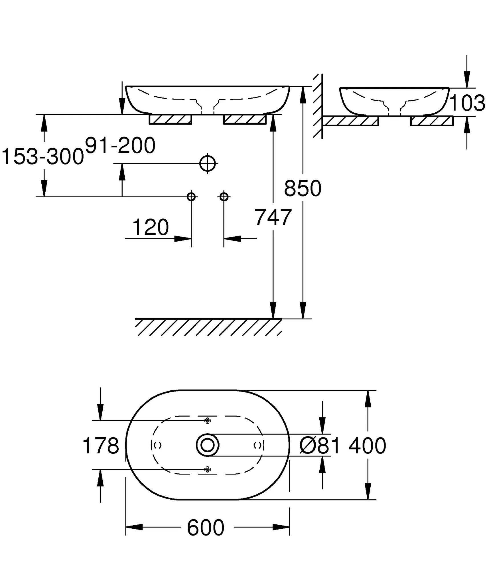 Aufsatzschale Essence 39608_H, ohne Hahnloch 60 cm, 600 x 400 mm, aus Sanitärkeramik, PureGuard Hygieneoberfläche, alpinweiß Aufsatzschale Essence 39608_H, ohne Hahnloch 60 cm, 600 x 400 mm, aus Sanitärkeramik, PureGuard Hygieneoberfläche, alpinweiß