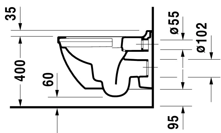 Wand-Tiefspül-WC „Starck 3“ 36,5 × 37,5 × 54 cm, Befestigung verdeckt, ohne Spülrand