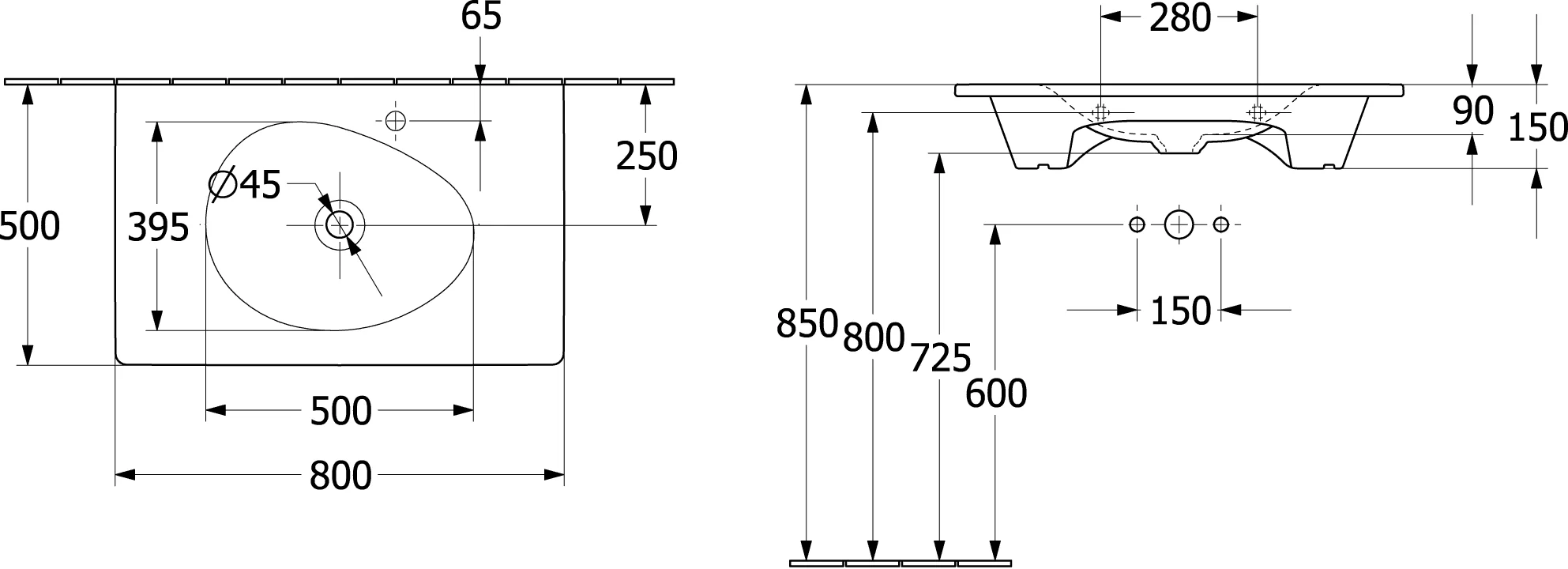 Villeroy & Boch Antao Schrankwaschtisch TitanCeram 800x500mm Rechteck 1HL. o. ÜL. Weiß Alpin CeramicPlus