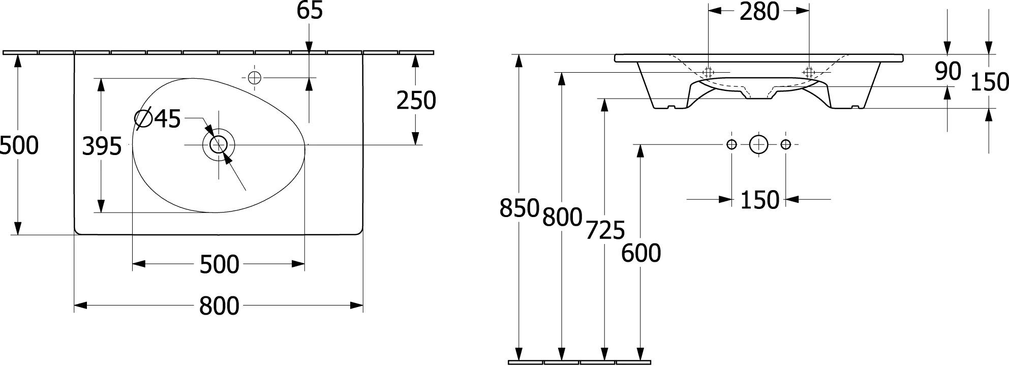 Villeroy & Boch Antao Schrankwaschtisch TitanCeram 800x500mm Rechteck 1HL. o. ÜL. Almond CeramicPlus