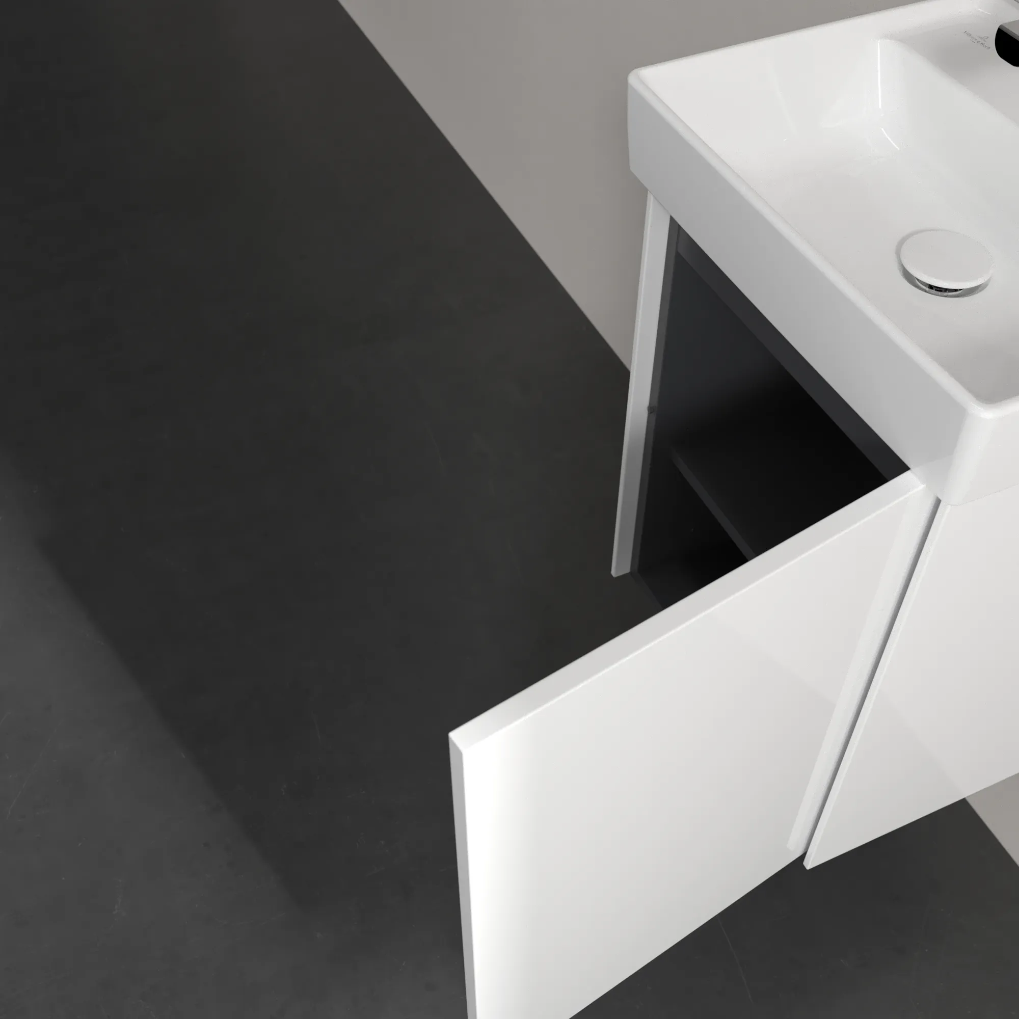 Villeroy & Boch Waschtischunterschrank mit Tür „Collaro“ 410 × 546 × 344 mm Glossy White, für Becken mittig, Anschlag rechts, ohne Beleuchtung Villeroy & Boch Waschtischunterschrank mit Tür „Collaro“ 410 × 546 × 344 mm Glossy White, für Becken mittig, Anschlag rechts, ohne Beleuchtung