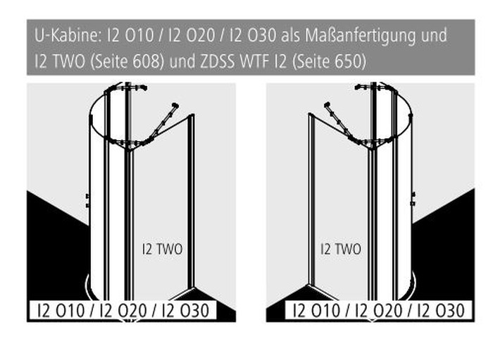 Kermi Duschdesign Viertelkreis-Duschkabine mit Pendeltüren mit Festfeldern für ungleichschenklige Wannen „IBIZA 2000“ Profile Silber Mattglanz, Anschlag links und rechts, Drehtür zweiteilig BV: 875 - 975 mm WE: