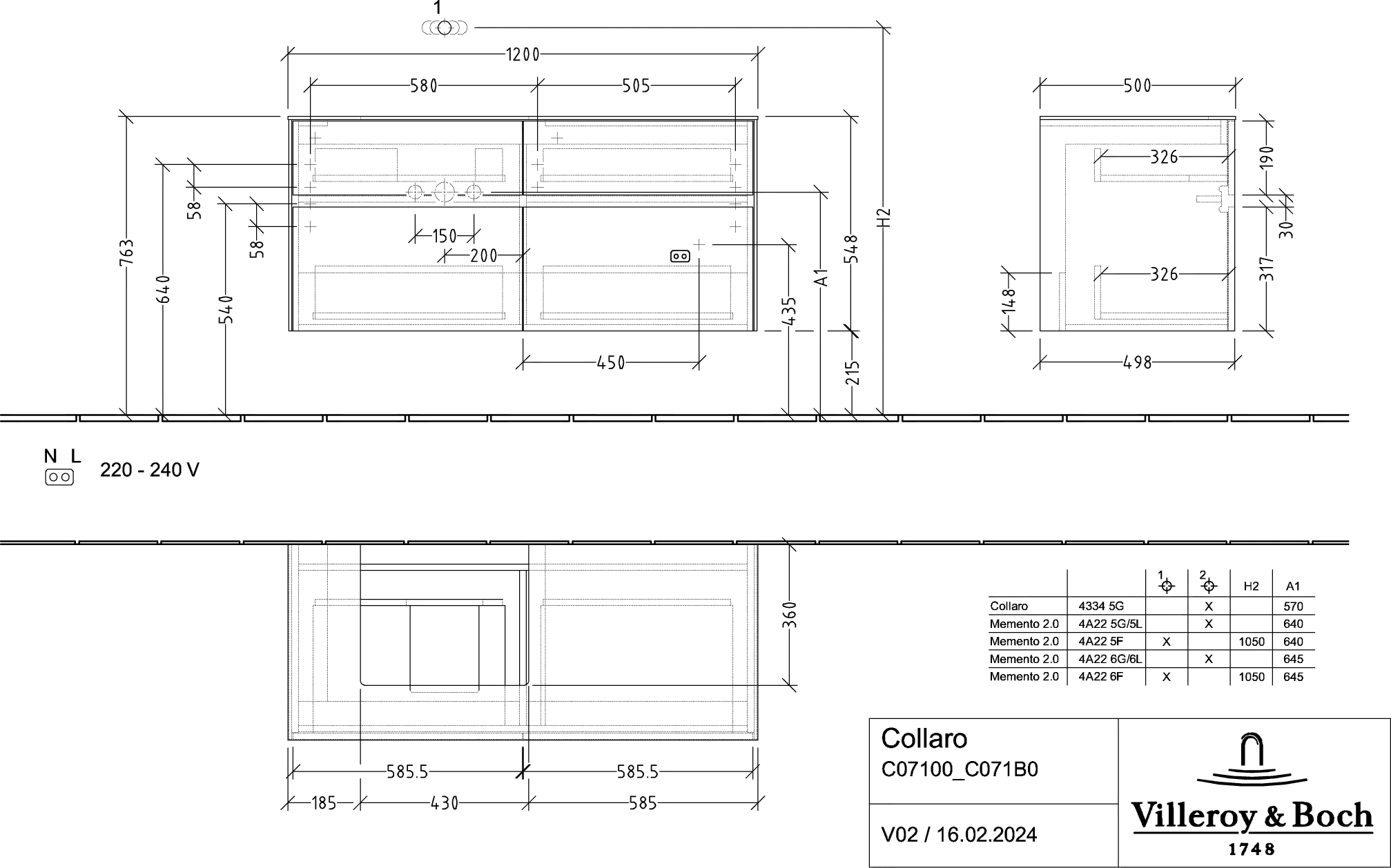 Villeroy & Boch Waschtischunterschrank „Collaro“ 1200 × 548 × 500 mm Taupe, mit Beleuchtung, für Becken links Villeroy & Boch Waschtischunterschrank „Collaro“ 1200 × 548 × 500 mm Taupe, mit Beleuchtung, für Becken links