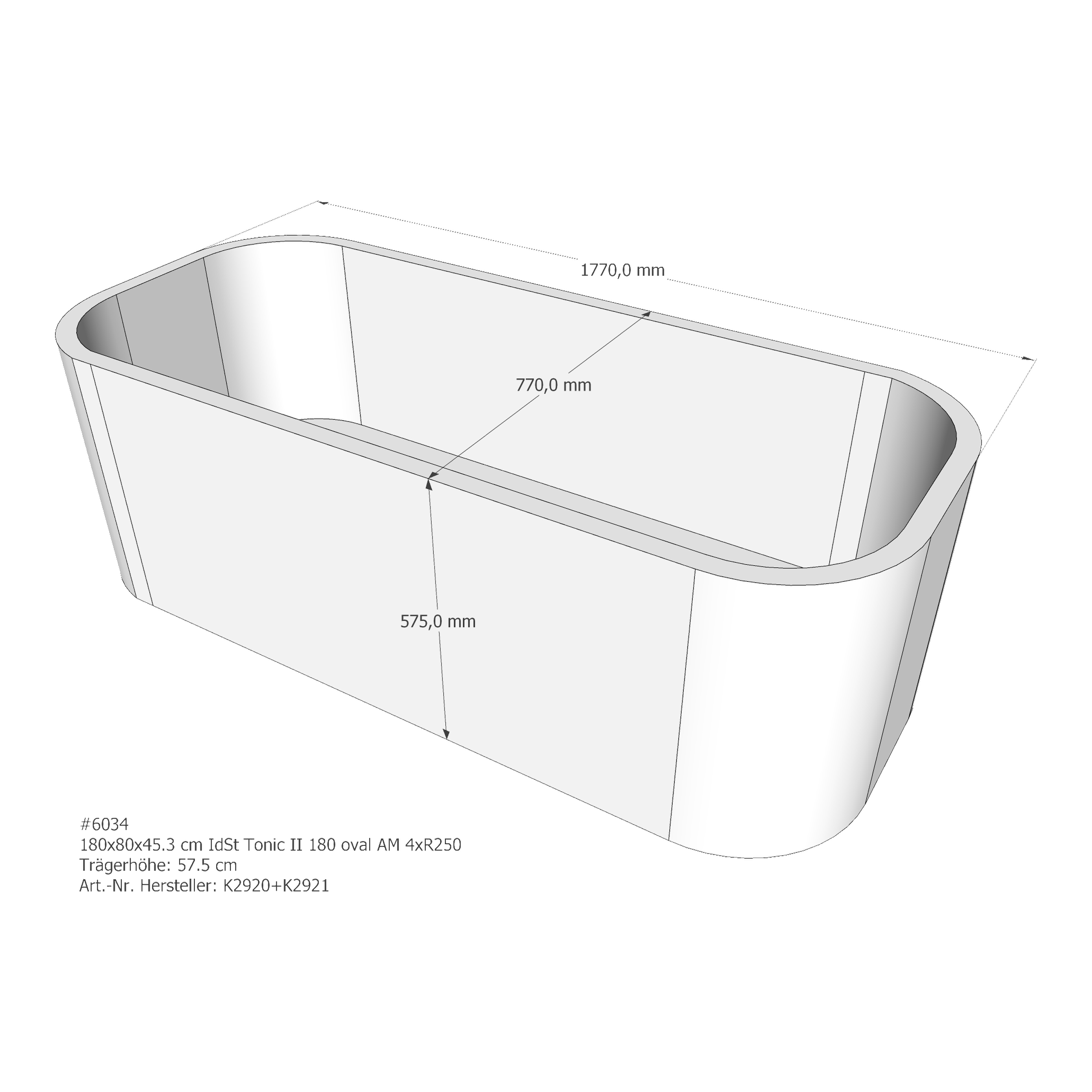 Wannenträger Ideal Standard Tonic II 180 Oval 180x80x45,3 cm AM