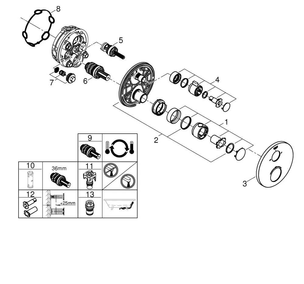 Thermostat-Wannenbatterie Grohtherm 102210, mit integrierter 2-Wege-Umstellung, Fertigmontageset für Rapido SmartBox, matte black Thermostat-Wannenbatterie Grohtherm 102210, mit integrierter 2-Wege-Umstellung, Fertigmontageset für Rapido SmartBox, matte black