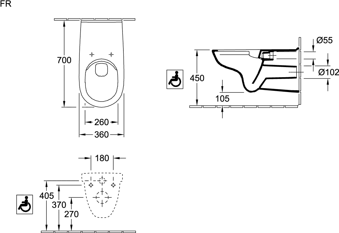 Wand-Tiefspül-WC DirectFlush „ViCare“ 36 × 34,4 × 70 cm ohne Spülrand