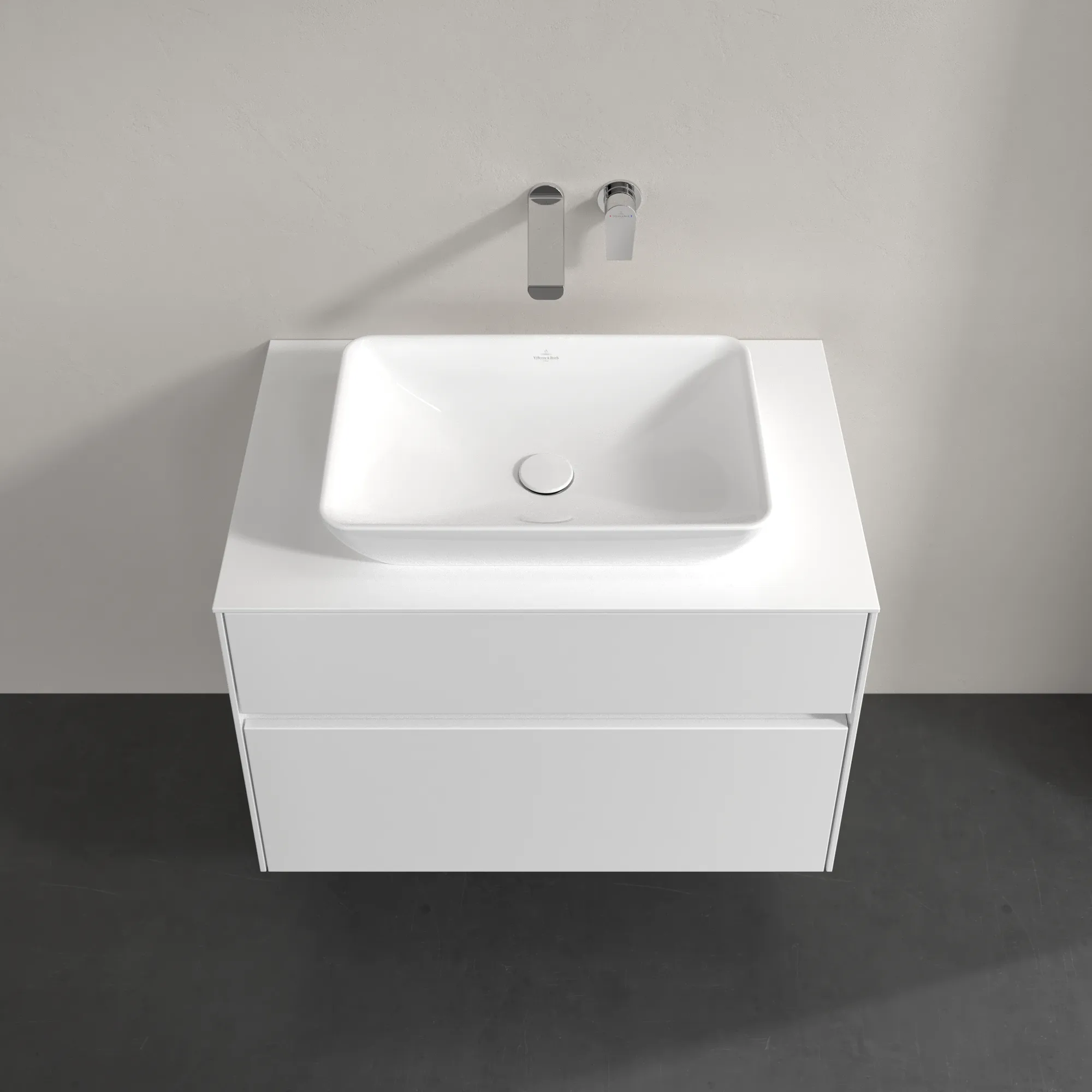 Villeroy & Boch Waschtischunterschrank „Collaro“ 800 × 548 × 500 mm Glossy White, mit Beleuchtung, für Becken mittig