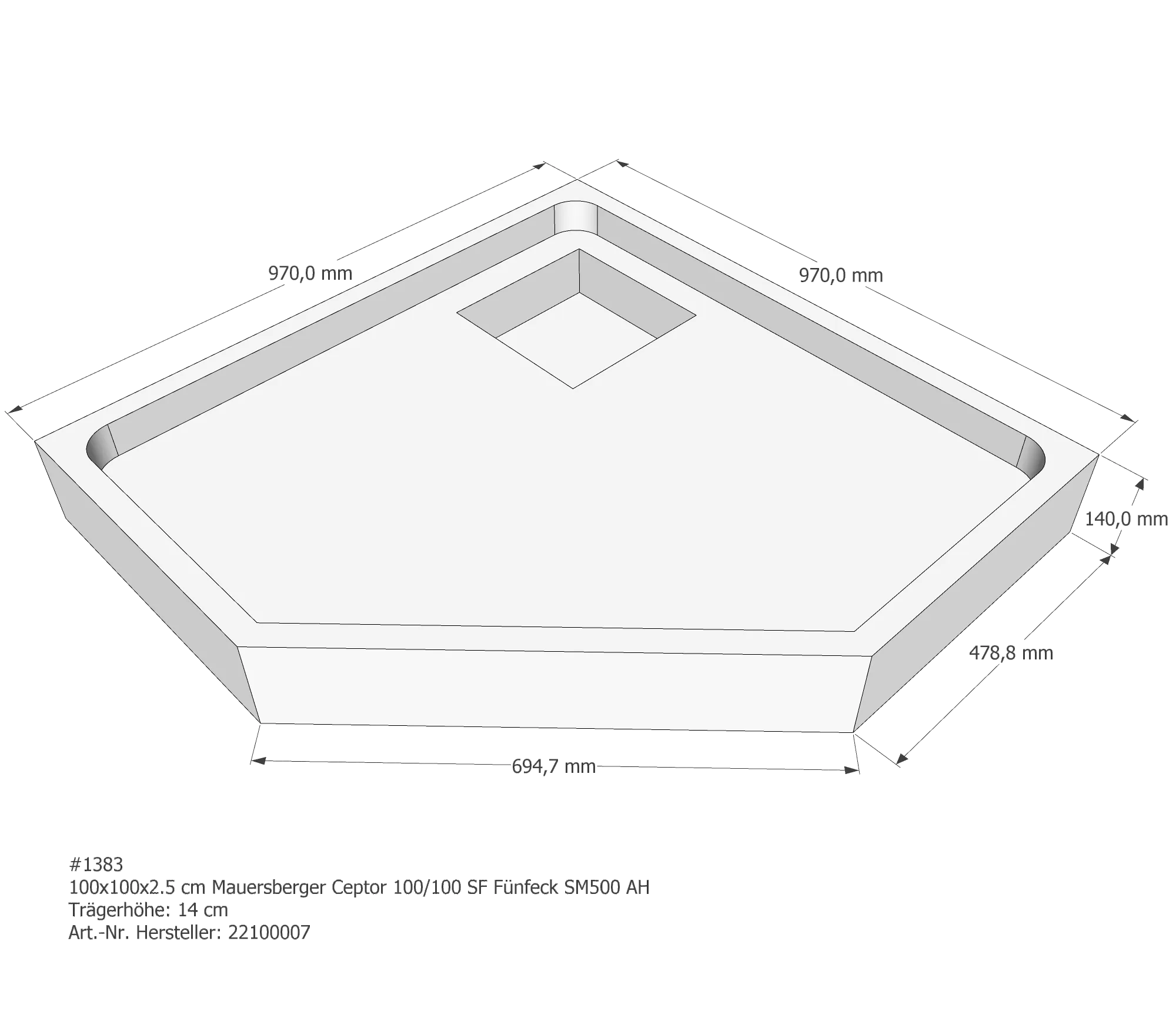 Duschwannenträger passend für Mauersberger Ceptor 100 × 100 × 2,5 cm
