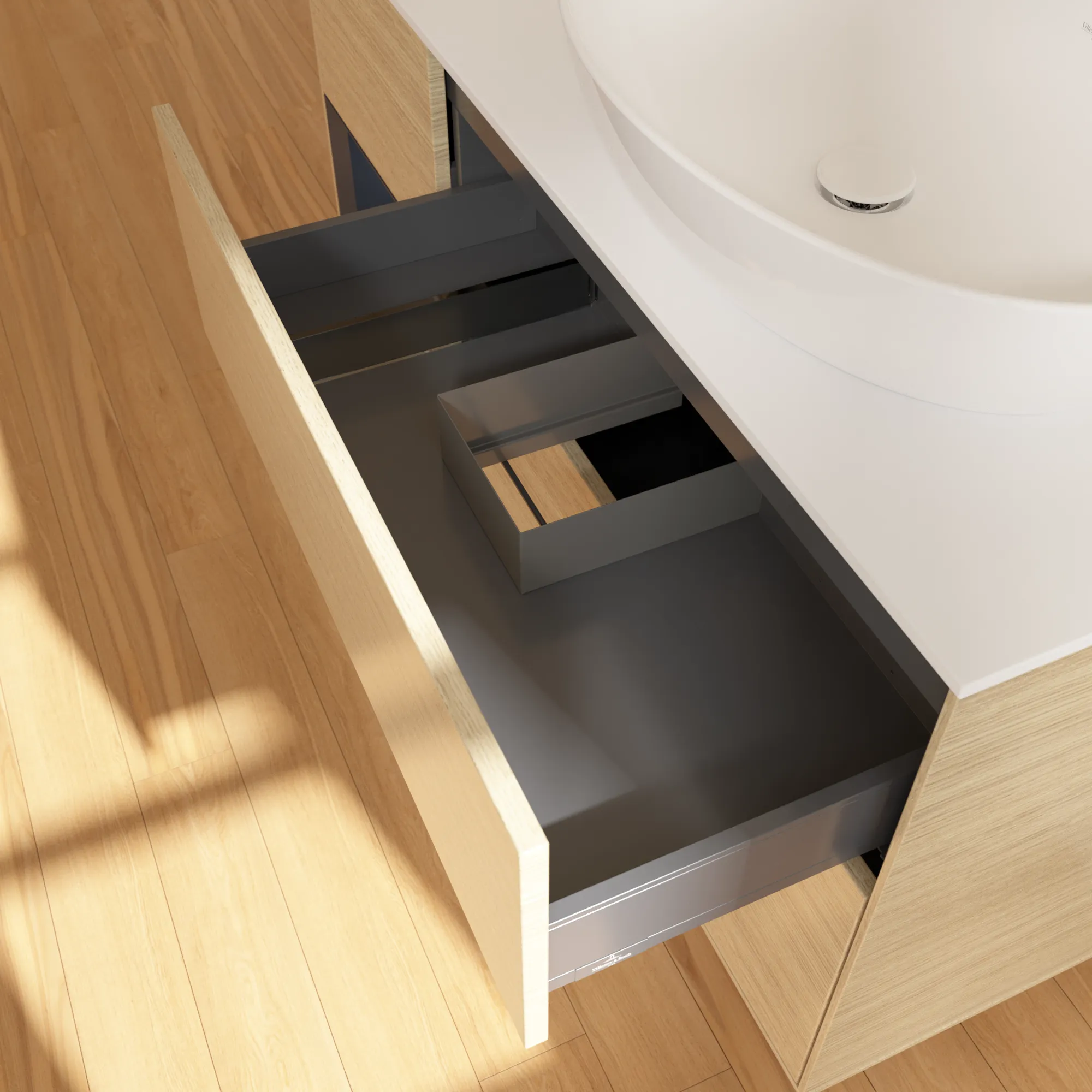 Villeroy & Boch Waschtischunterschrank „Finion“ für Schrankwaschtisch 1200 × 603 × 501 mm Oak Veneer, für Becken rechts, ohne Hahnlochbohrung Villeroy & Boch Waschtischunterschrank „Finion“ für Schrankwaschtisch 1200 × 603 × 501 mm Oak Veneer, für Becken rechts, ohne Hahnlochbohrung