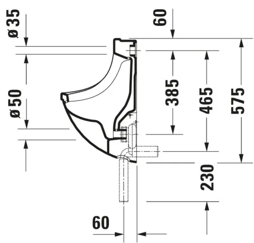 Urinal Starck 3, Zulauf von hinten absaugend, ohne Deckel, ohne Fliege, weiß