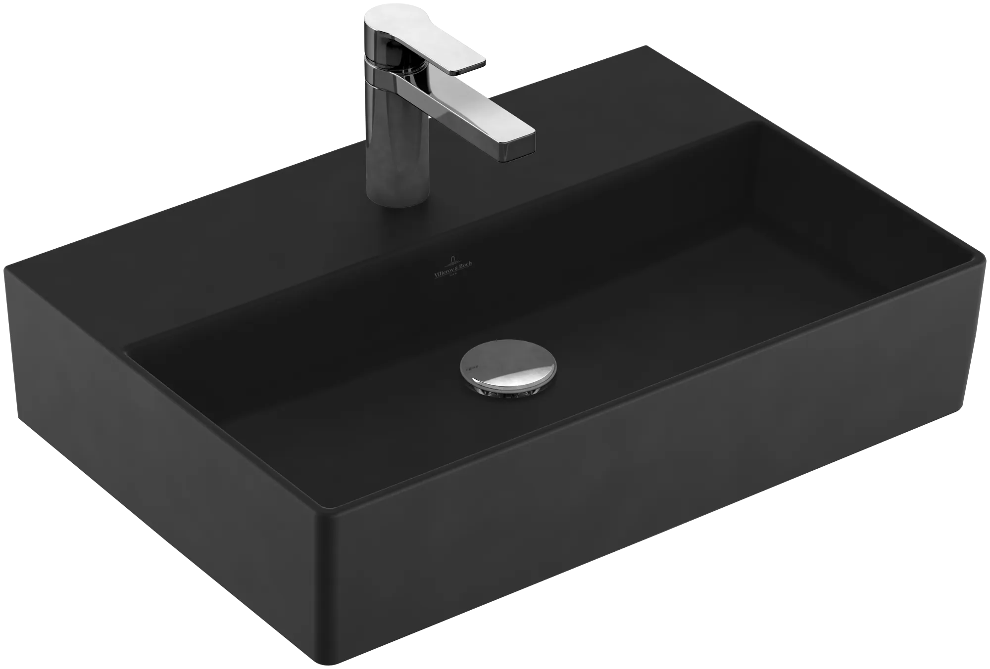 Villeroy & Boch Wandwaschtisch aus TitanCeram geschliffen „Memento 2.0“ 600 × 420 × 135 mm, mit Hahnlochbohrung, Hahnlochposition mittig in Pure Black Villeroy & Boch Wandwaschtisch aus TitanCeram geschliffen „Memento 2.0“ 600 × 420 × 135 mm, mit Hahnlochbohrung, Hahnlochposition mittig in Pure Black