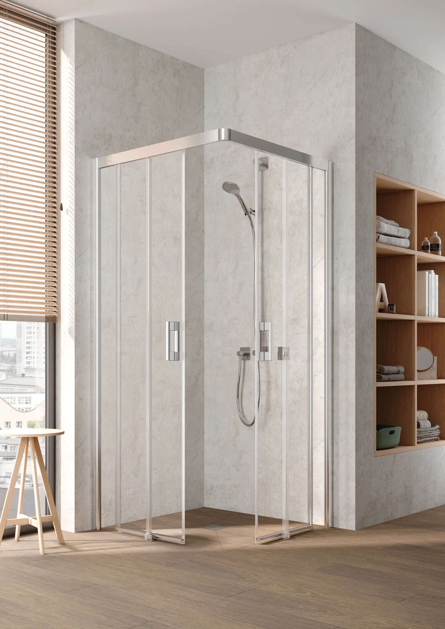 Kermi Duschtür Eckeinstieg 2-teilig (Gleittüren bodenfrei) Halbteil links „PEGA“ Glas Klar, Profile Silber Hochglanz, BV: 770 - 790 mm GAK: 755 - 775 mm WE: 780 - 800 mm H: 1850 mm