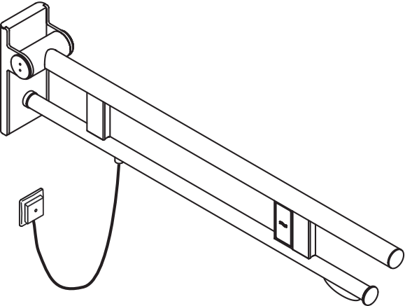 Stützklappgriff Duo, Design A des Systems 900, Edelstahl, PVD, Ausladung 850 mm, mit WC-Papierhalter und Spülauslösung (E-Ausführung), Ausführung links, in Farbe CK (messing glänzend)