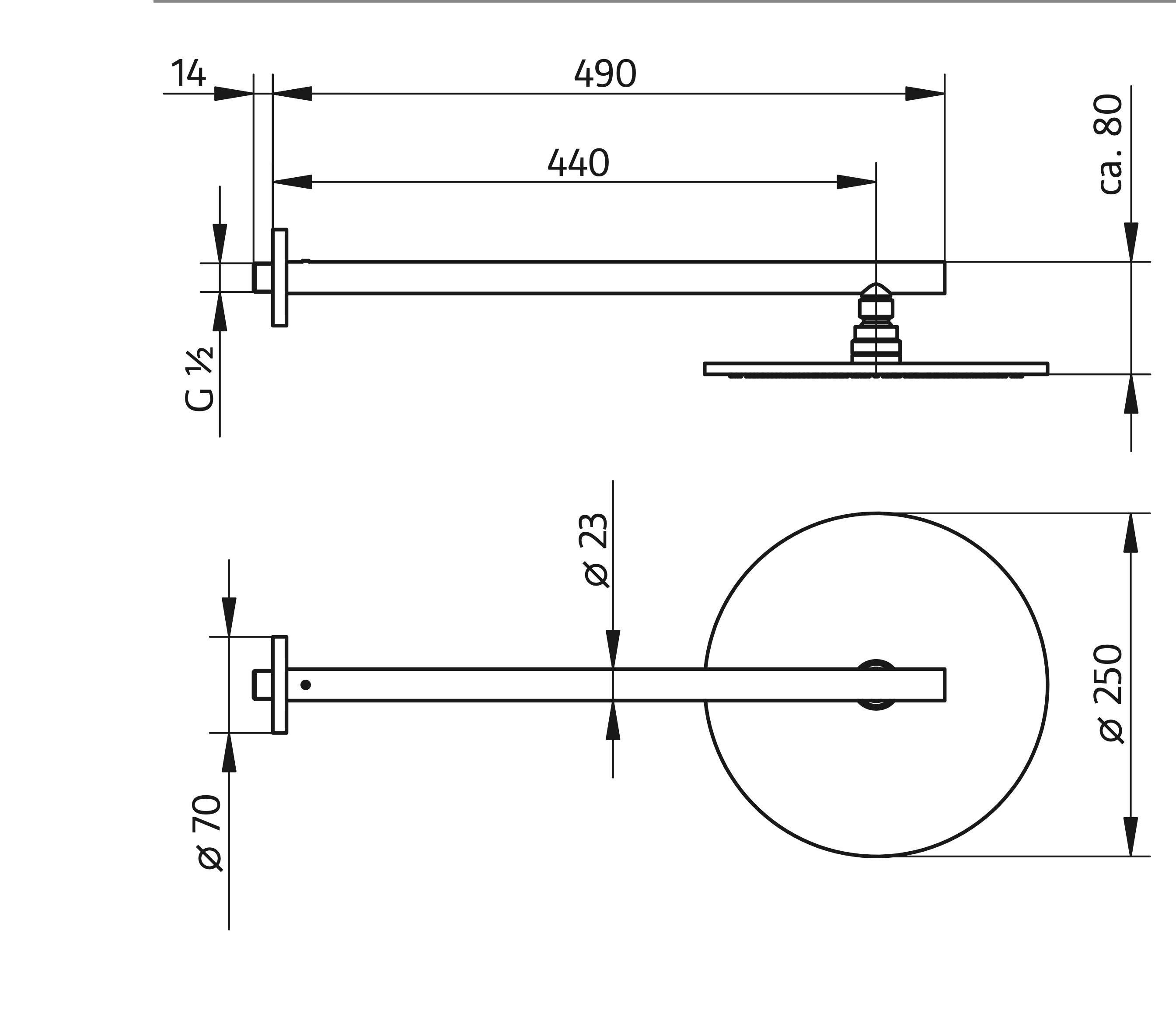 HSK Wandarm gerade Rund mit Kopfbrause ⌀ 2,3 cm Ausladung 440 mm in chrom HSK Wandarm gerade Rund mit Kopfbrause ⌀ 2,3 cm Ausladung 440 mm in chrom