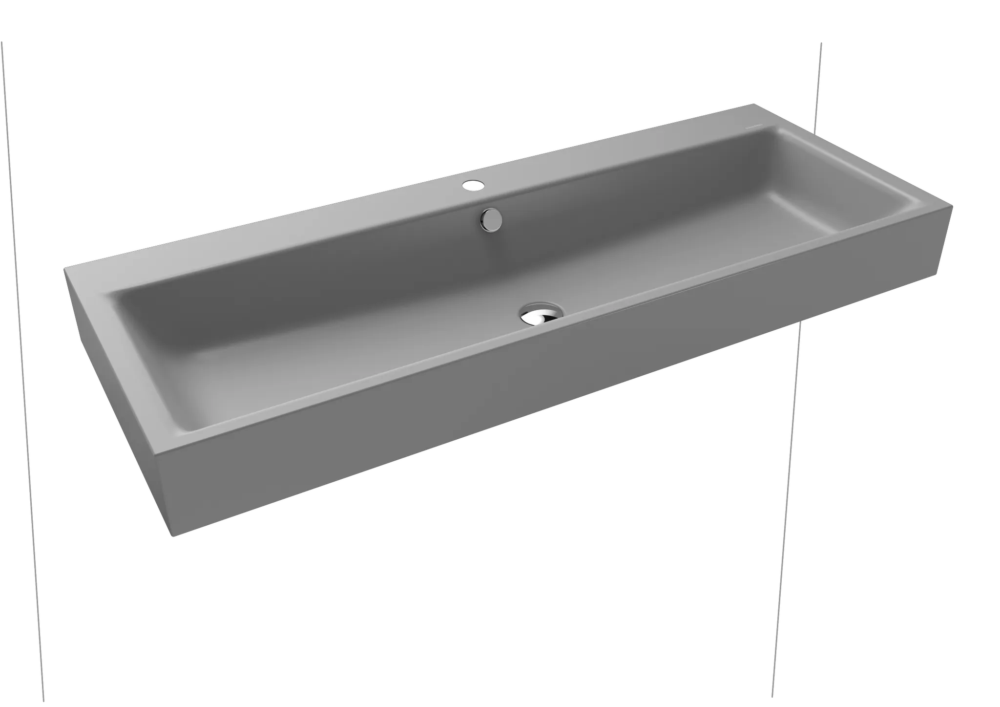 Doppelwaschtisch „Puro“ 120 × 46 cm, mit Überlauf, mit Hahnlochbohrung in cool grey 30 mit Perl-Effekt