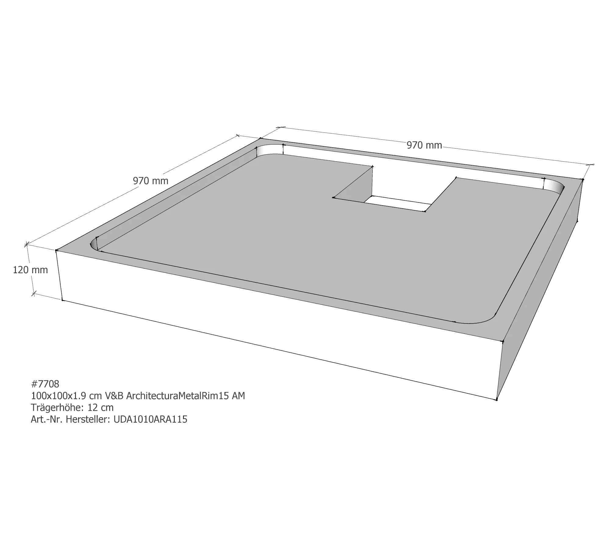 Duschwannenträger für Villeroy & Boch Architectura MetalRim 100 × 100 × 1,9 cm Breite: 100 cm / Länge: 100 cm