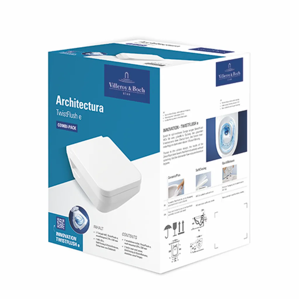 Wand-Tiefspül-WC Combi-Pack TwistFlush „Architectura“ 37 × 35,5 × 53 cm in Weiß Alpin, Befestigung sichtbar, ohne Spülrand