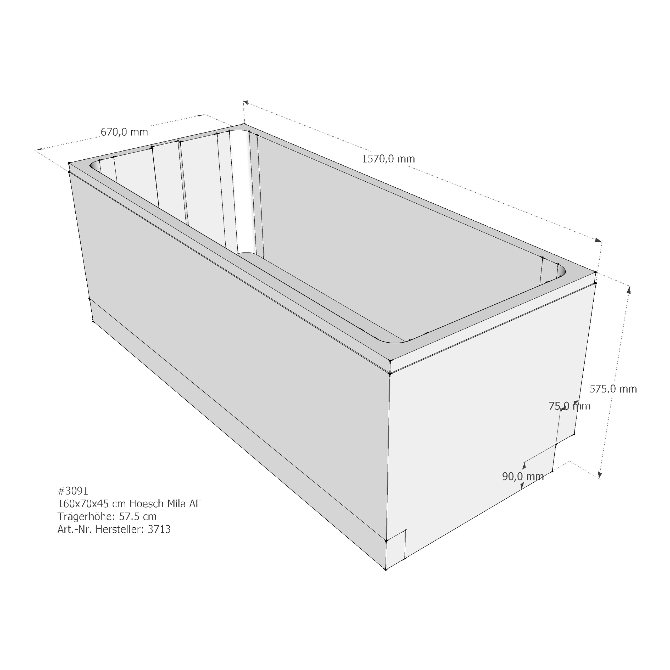 Badewannenträger für Hoesch Mila 160 × 70 × 45 cm Badewannenträger für Hoesch Mila 160 × 70 × 45 cm