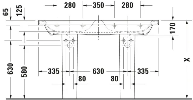 Wandwaschtisch „DuraStyle“, mit Überlauf, Hahnlochposition mittig