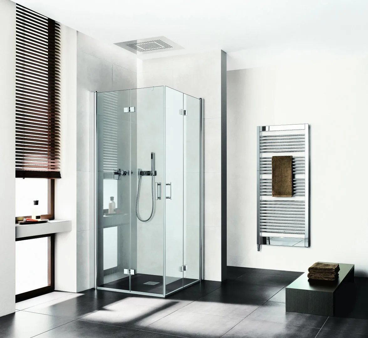 Kermi Pendel-Falttür Eckeinstieg 2-teilig Halbteil rechts „Diga“ Glas Klar, Profile Silber Hochglanz, Falttür BV: 730 - 750 mm GAK: 715 - 735 mm WE: 740 - 760 mm H: 1850 mm