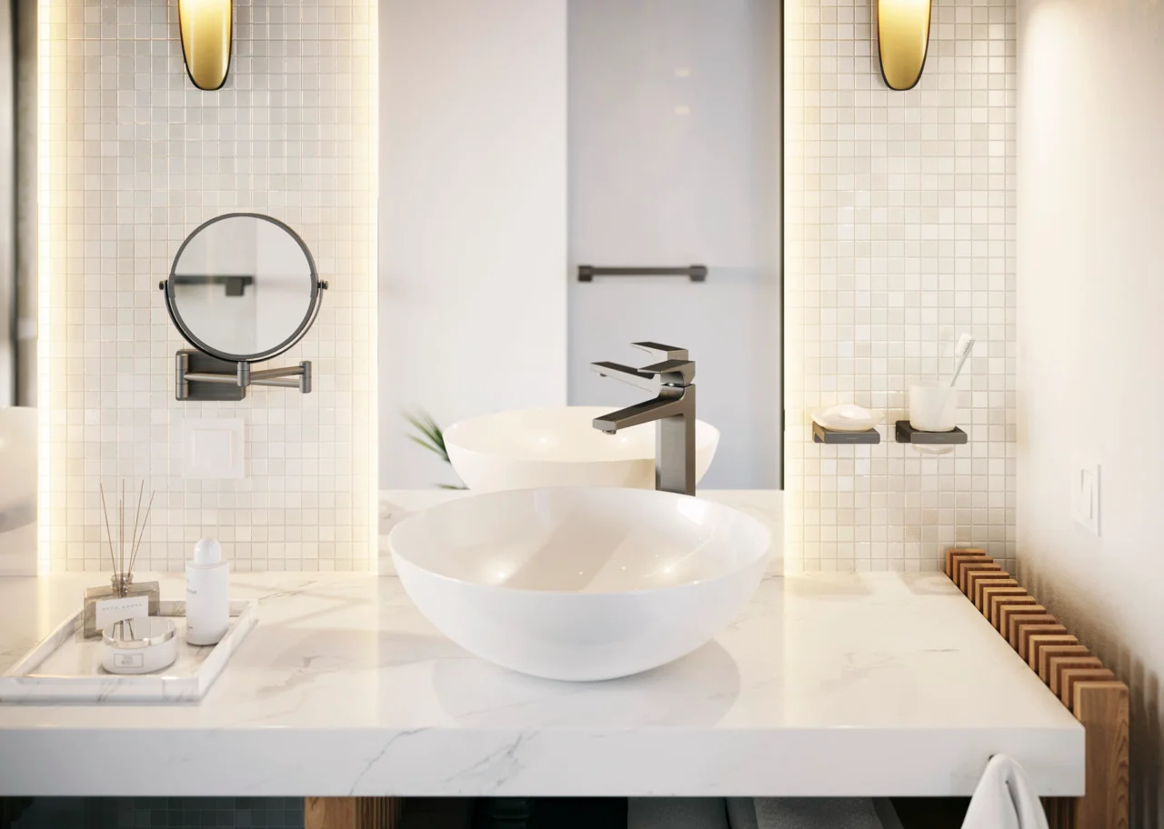 Hansgrohe AddStoris Q Duschtürgriff Brushed Black Chrome, Länge 398 mm, verdeckte Befestigung