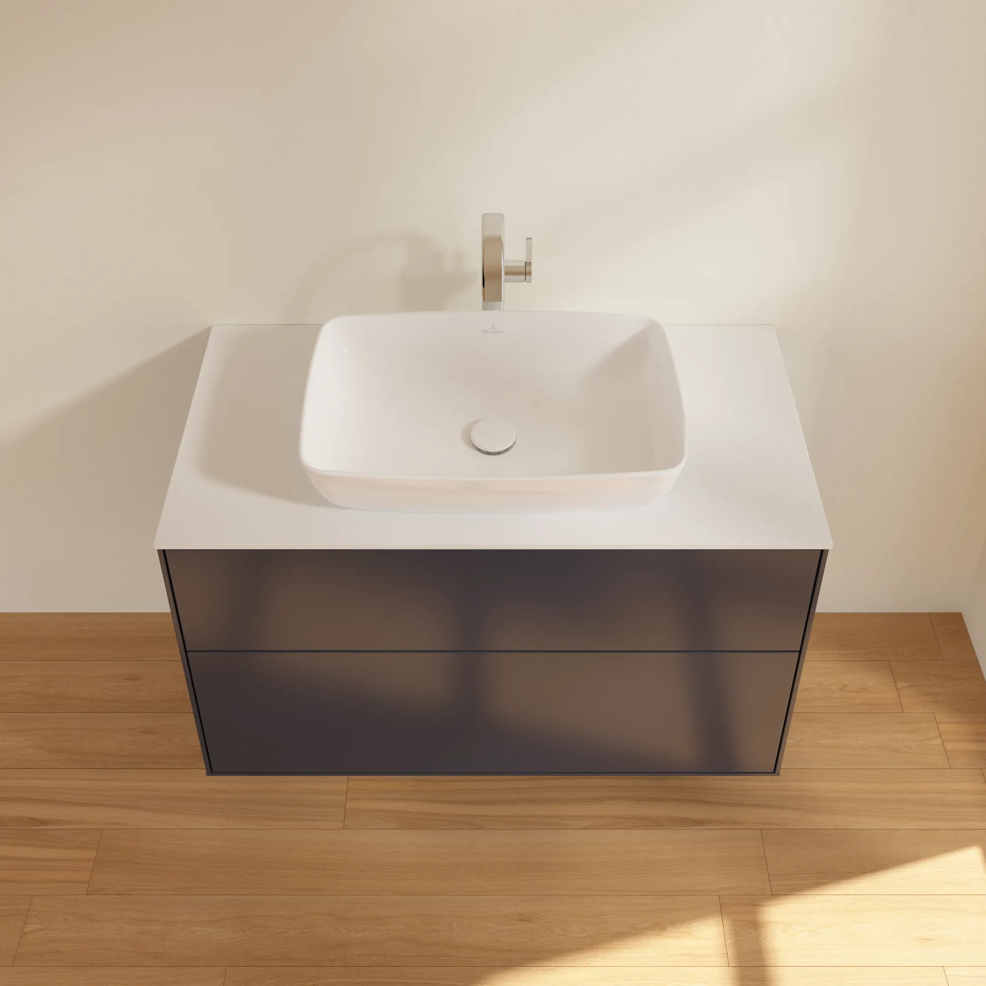 Villeroy & Boch Finion F76 Waschbeckenunterschrank, Midnight Blue Matt Lacquer / Glass White Matt