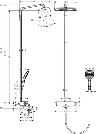 Showerpipe Raindance Select chr.m.KB Raindance E Air 1jet 360mm Wanne