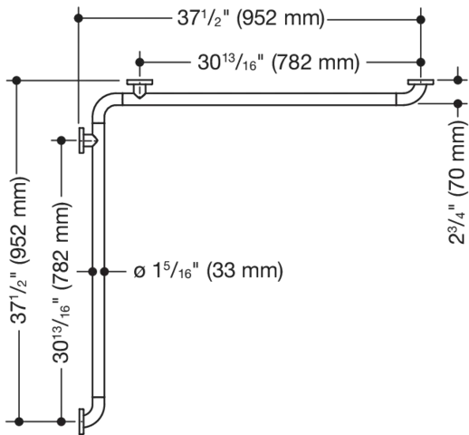 Dusch-, Wannenhandlauf (USA), matt, 37 1/2 x 37 1/2´´ reinweiß Dusch-, Wannenhandlauf (USA), matt, 37 1/2 x 37 1/2´´ reinweiß