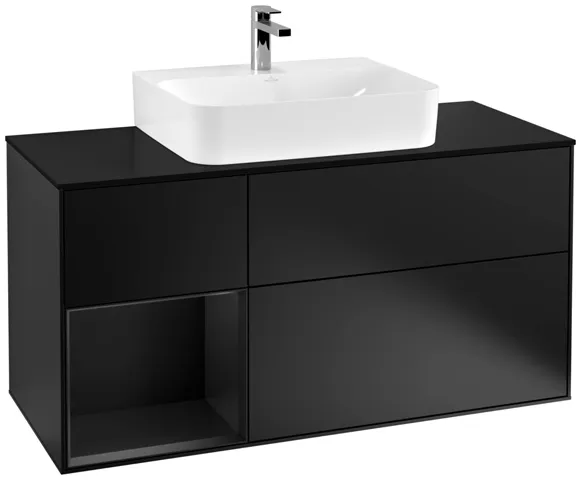 Villeroy & Boch Waschtischunterschrank „Finion“ für Schrankwaschtisch 1200 × 603 × 501 mm Black Matt Lacquer, für Becken mittig