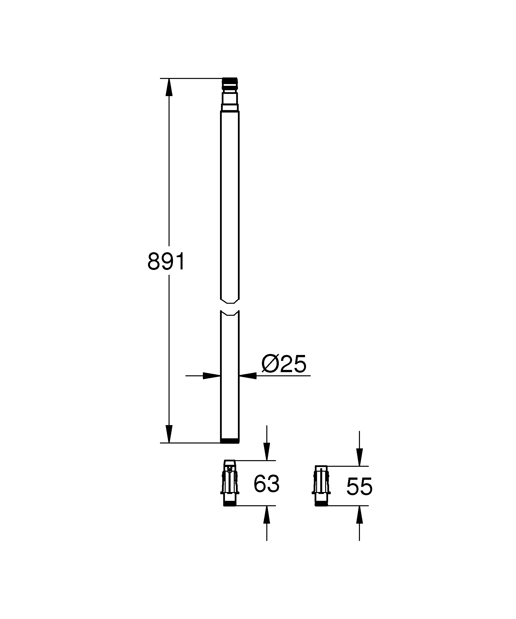 Ersatzrohr 48498, für Duschsysteme, 15 cm kürzer gegenüber Originalrohr für Duschsysteme, nur einsetzbar bei Euphoria SmartControl Duschsystemen 26 507, 26 508 und 26 509, chrom