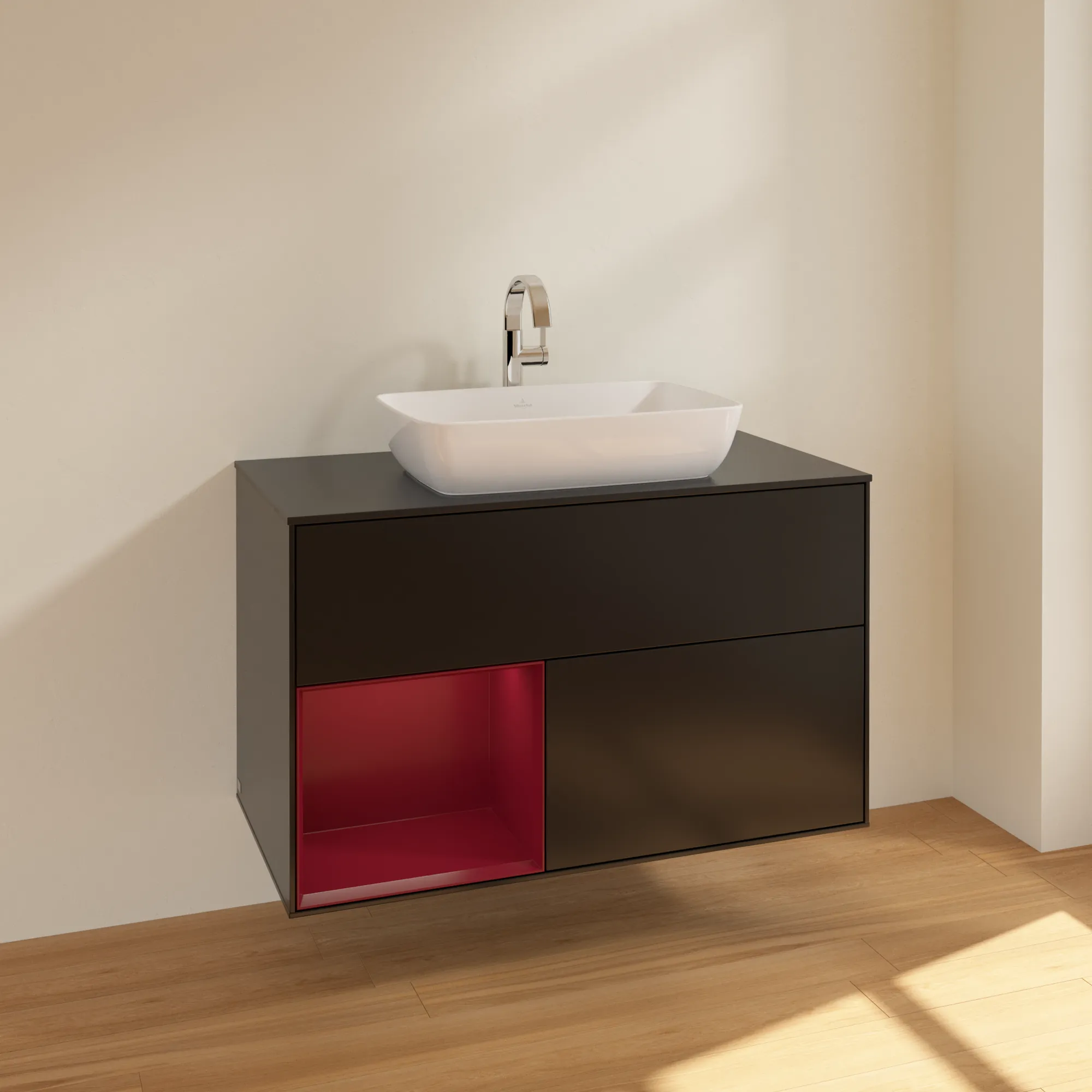 Villeroy & Boch Waschbeckenunterschrank Finion F77, 1000x603x501 mm, Black Matt Lacquer, mit Beleuchtung und Push-to-open Funktion Villeroy & Boch Waschbeckenunterschrank Finion F77, 1000x603x501 mm, Black Matt Lacquer, mit Beleuchtung und Push-to-open Funktion