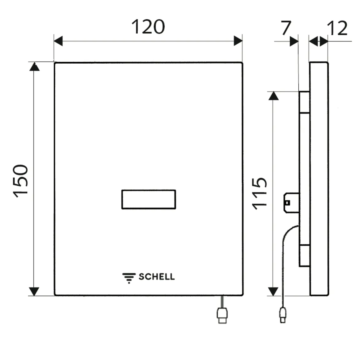 Urinalsteuerung EDITION E, Vandalengeschützte Ausführung, Infrarot, exclusive Stromversorgung, B 120 mm x H 150 mm x T 12 mm, Frontplatte Edelstahl gebürstet