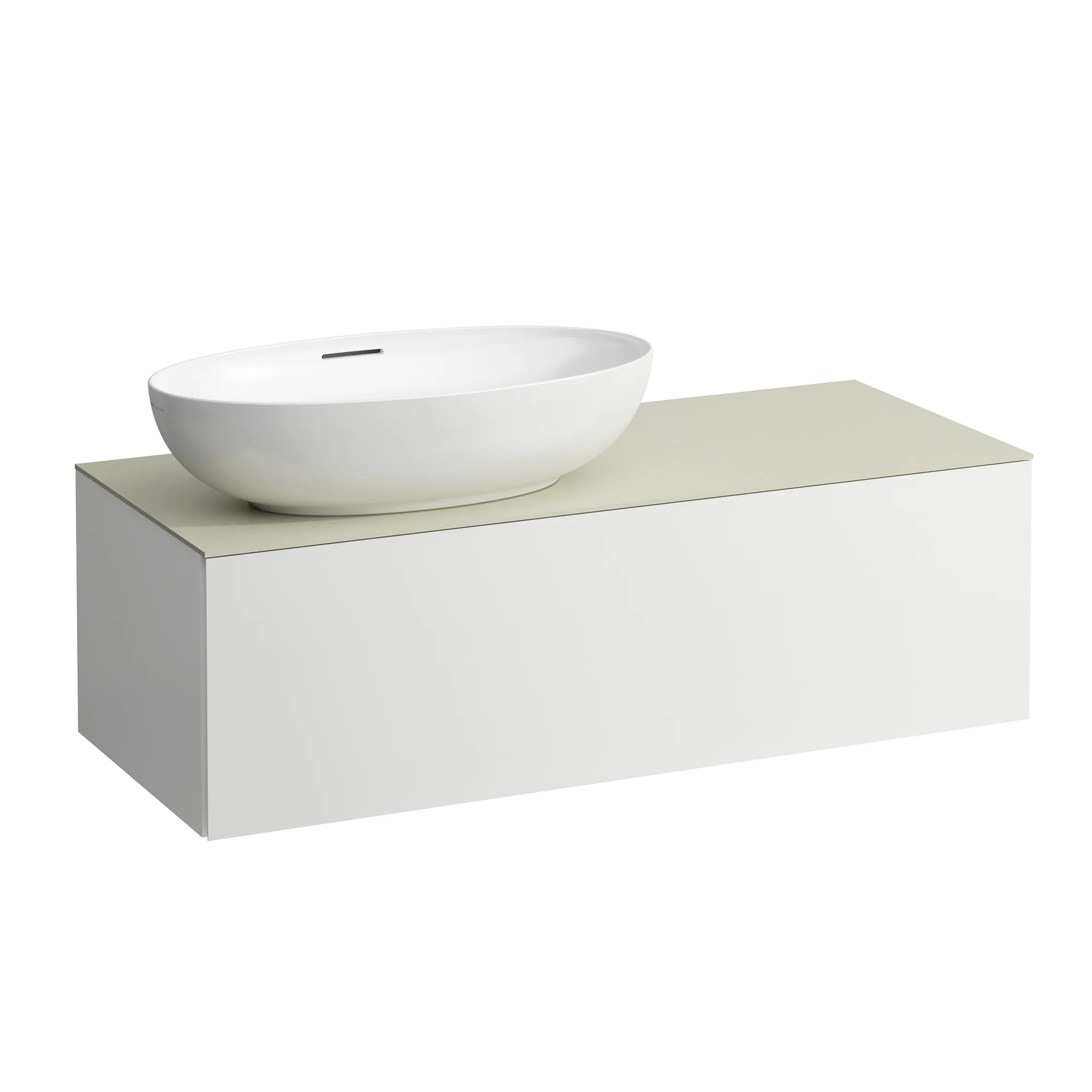 Schubladenelement (Waschtischunterbau+Waschtischplatte) ILBAGNOALESSI 500x1200x370 1 Schublade integrierte versteckte Griffe seitlich Vollauszug Soft-Close Ausschnitt links Calce Avorio Top passend zu Waschtisch H818975/6 H818977/8 Weiß matt