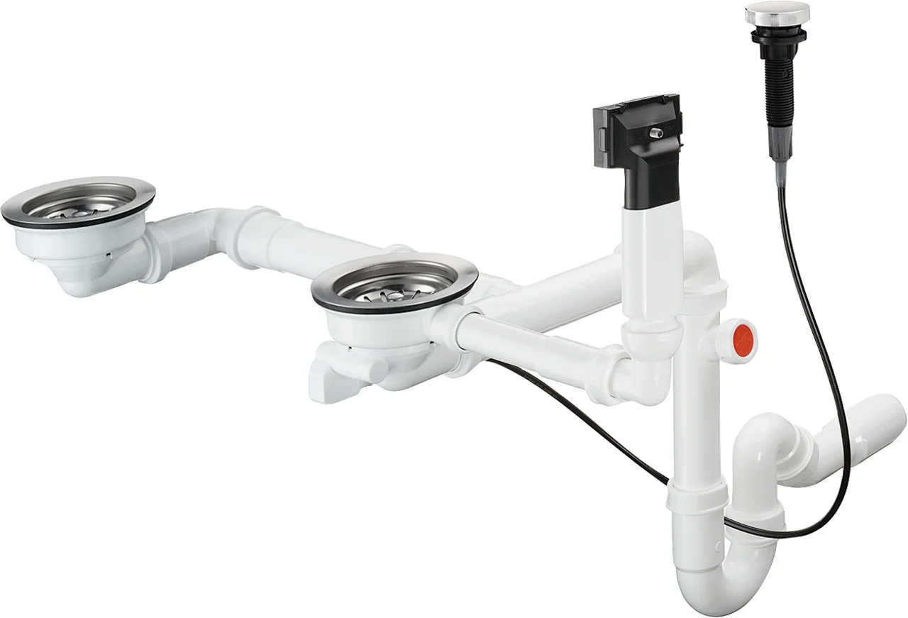 Hansgrohe automatische Ab- und Überlaufgarnitur Doppelbecken Granit D17-11 Chrom, Durchmesser 40/50 mm, 1 1/2" mit Raumsparablaufbogen und Röhrengeruchverschluss Hansgrohe automatische Ab- und Überlaufgarnitur Doppelbecken Granit D17-11 Chrom, Durchmesser 40/50 mm, 1 1/2" mit Raumsparablaufbogen und Röhrengeruchverschluss