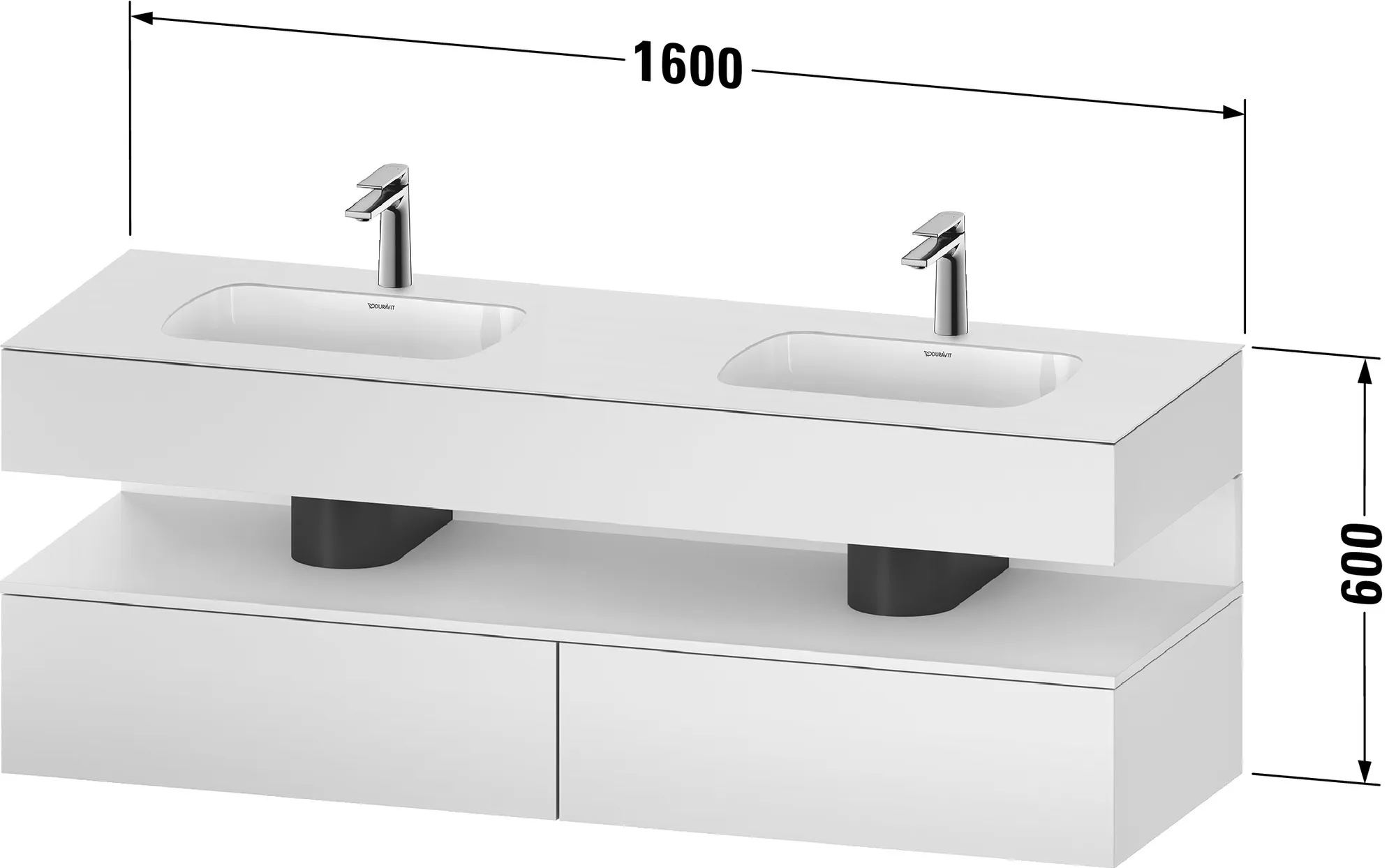 Einbauwaschtisch mit Konsolenwaschtischunterbau „Qatego“ 160 × 55 × 60 cm, mit Beleuchtung Einbauwaschtisch mit Konsolenwaschtischunterbau „Qatego“ 160 × 55 × 60 cm, mit Beleuchtung